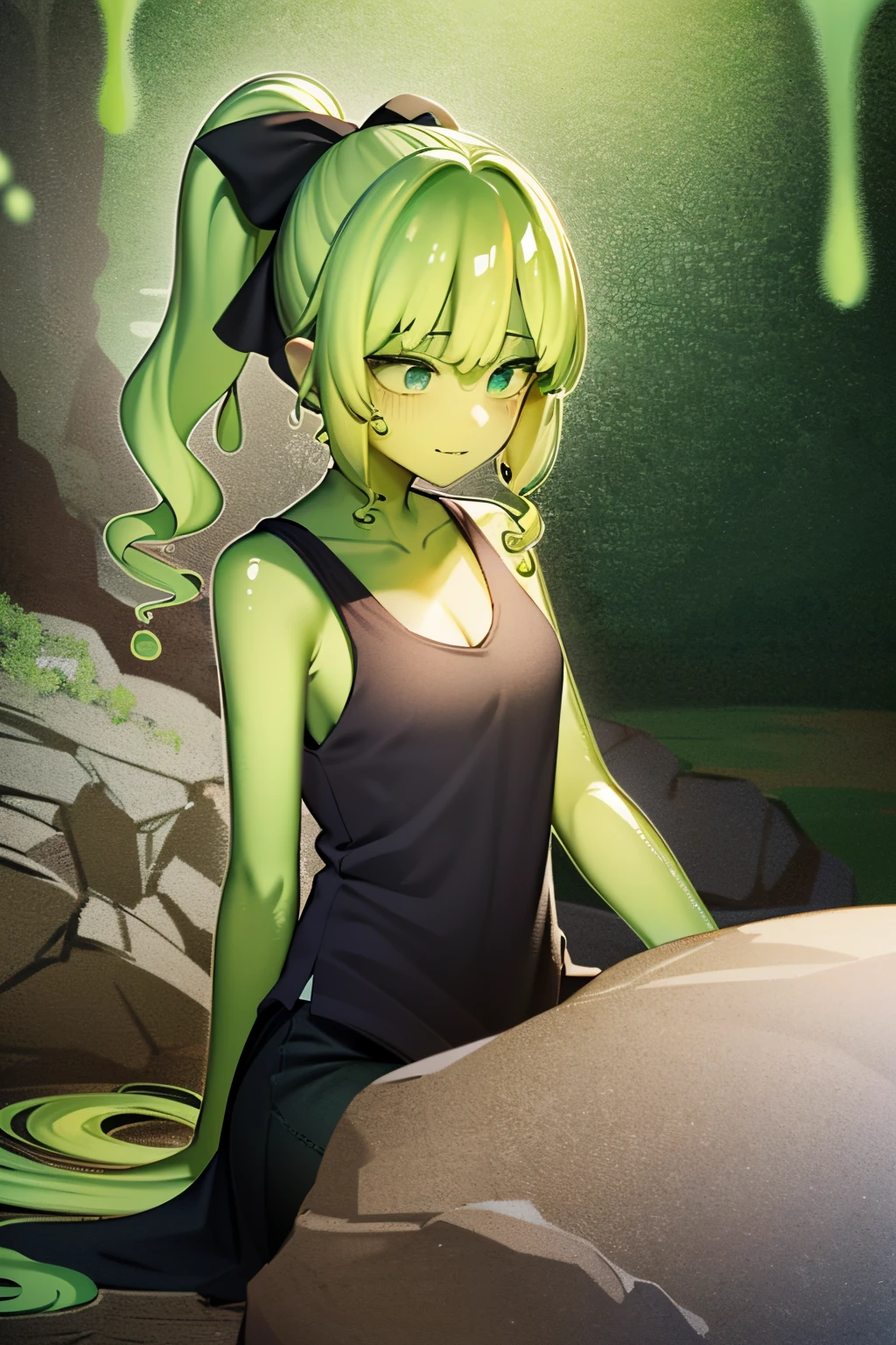 Girl Loli Slime, Exterior color: chlorine, Transparent, in full height,  dressless, with long hair