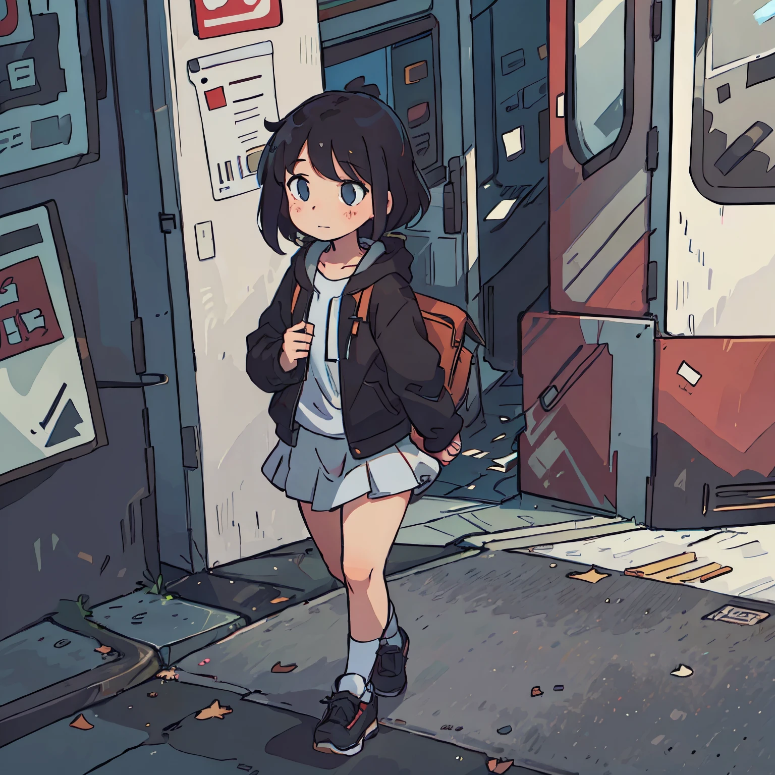 ung girl walking alone in the city