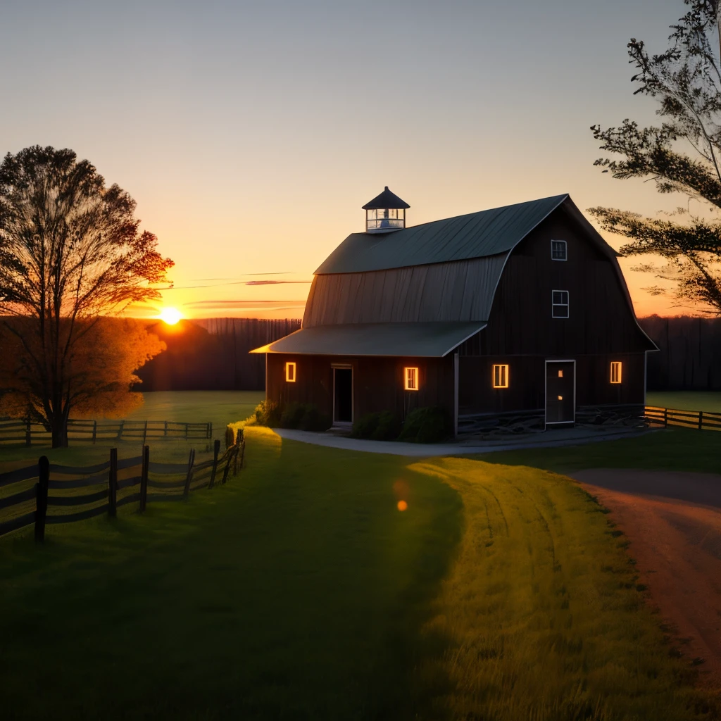 ford barn dominion pasture trees sunset