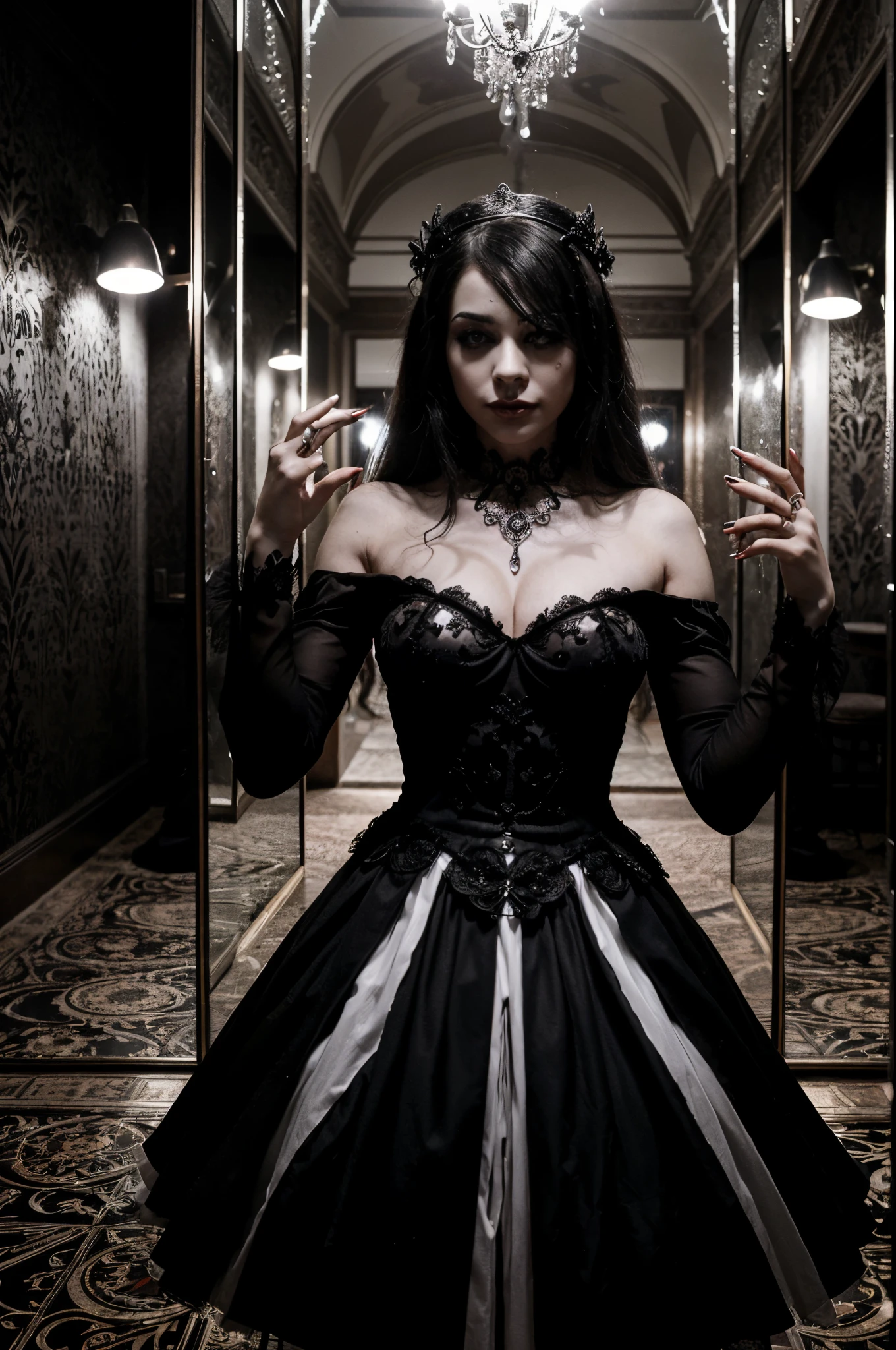 An elaborate representation of dark psychology portrayed as a sinister carnival, where distorted illusions and distorted mirrors reflect hidden fears and desires, em meio ao brilho misterioso das luzes do carnaval e sombras sinistras, black ,red, shades of gray and white colors in the design pallete