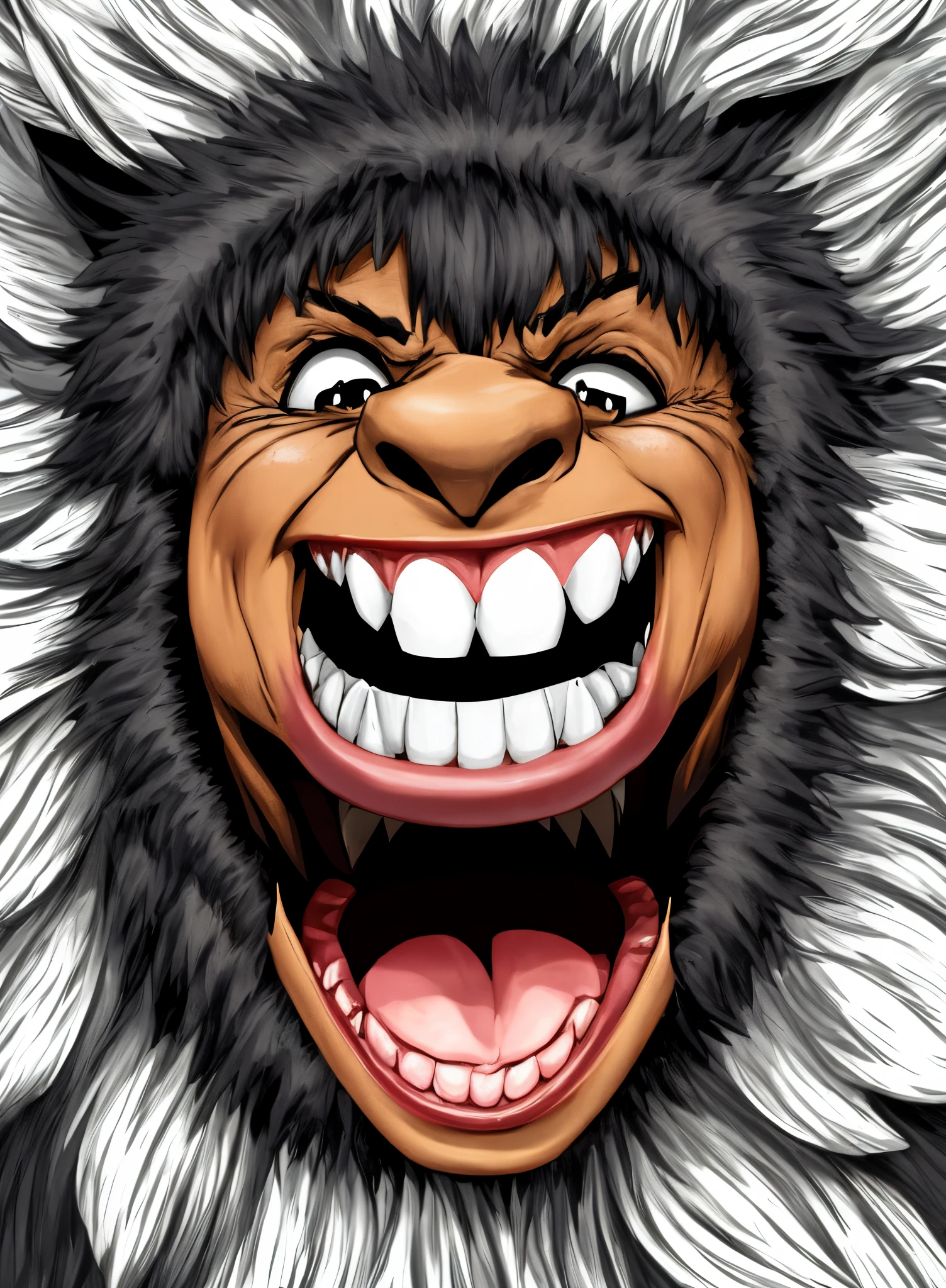 Visage de monstre à grand sourire avec des grande dents vraiment effrayante sur fond ????