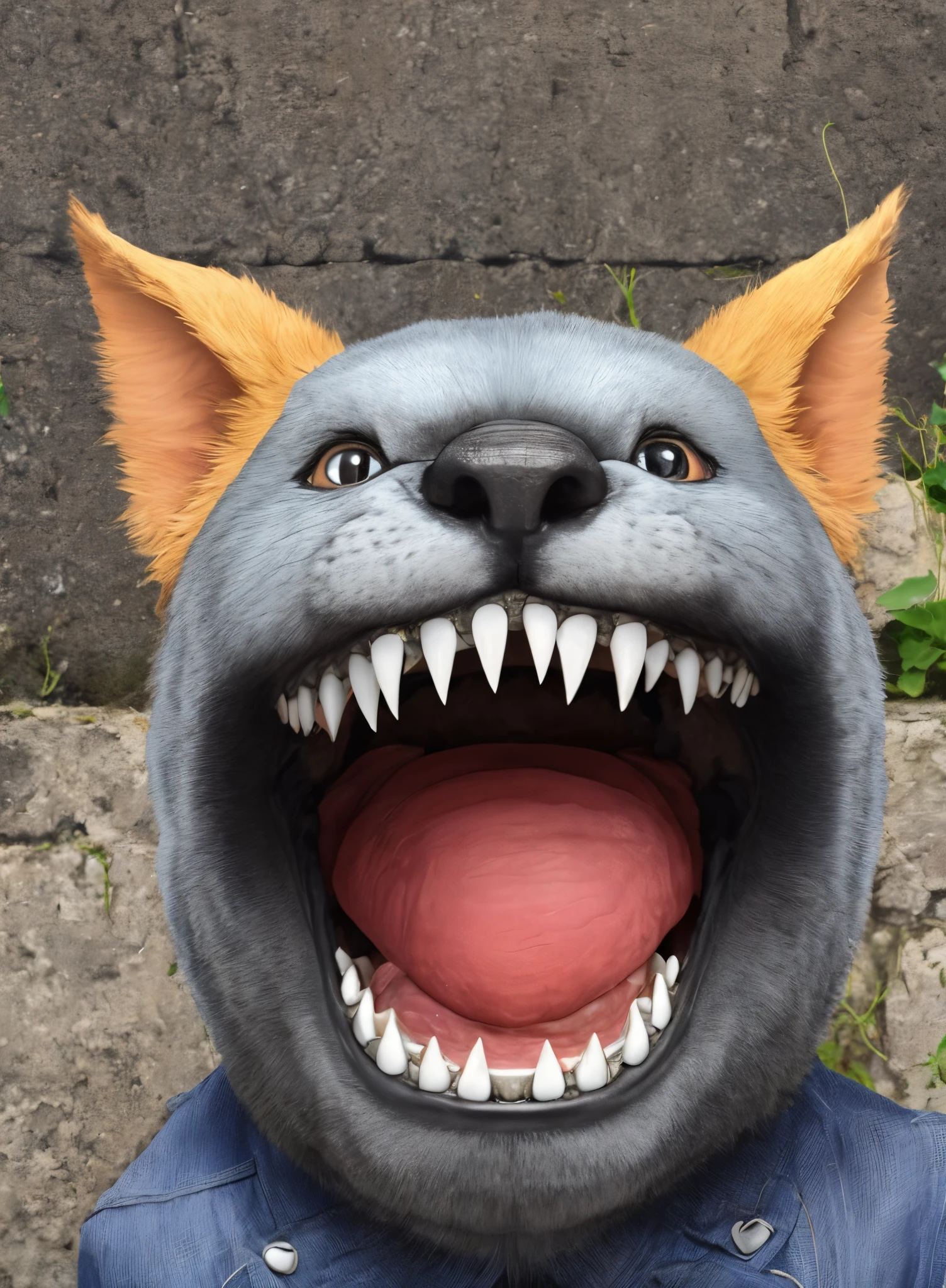 Visage de monstre à grand sourire avec des grande dents vraiment effrayante sur fond noir