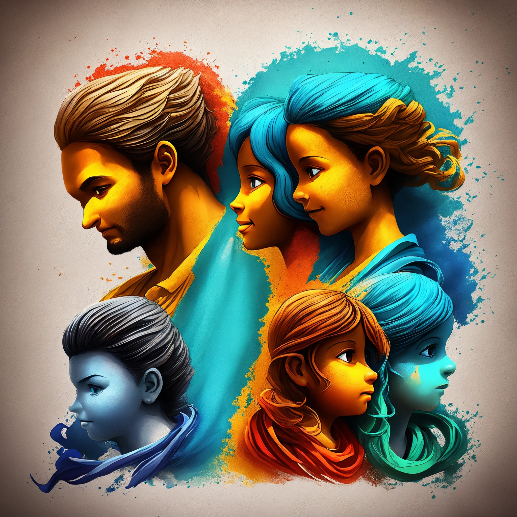 Un logo pour une association d'élèves qui s'appelle APER avec des couleurs or et azur et des silhouettes de parents et enfants
