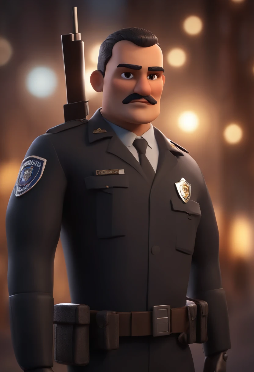 Cartoon character of a military policeman brown shirt and pants black military belt, cabelo cortr militar cor cinza, No beard with Military Police crest on the chest, animation character, Caractere estilizado, animation style rendering, 3D estilizado, Arnold Maya render, 3 d render stylized, toon render keyshot, Personagem 3D, Personagem 3D, 3d rendering stylized, 3 d character render, personagem de desenho animado, Personagem de close up, Pose de personagem, (Estilo Pixar) (master part:1.2) (Bokeh) (best quality) (pele detalhada) (textura detalhada) (8k) (argila) (Cinematic lighting) (foco nítido