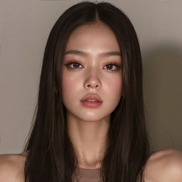 a close up of a woman with long hair and a white top, blackpink jennie, portrait of jossi of blackpink, jossi of blackpink, roseanne park of blackpink, park ji-min, portrait jisoo blackpink, heonhwa choe, lalisa manobal, gongbi, popular south korean makeup, lalisa manoban of blackpink