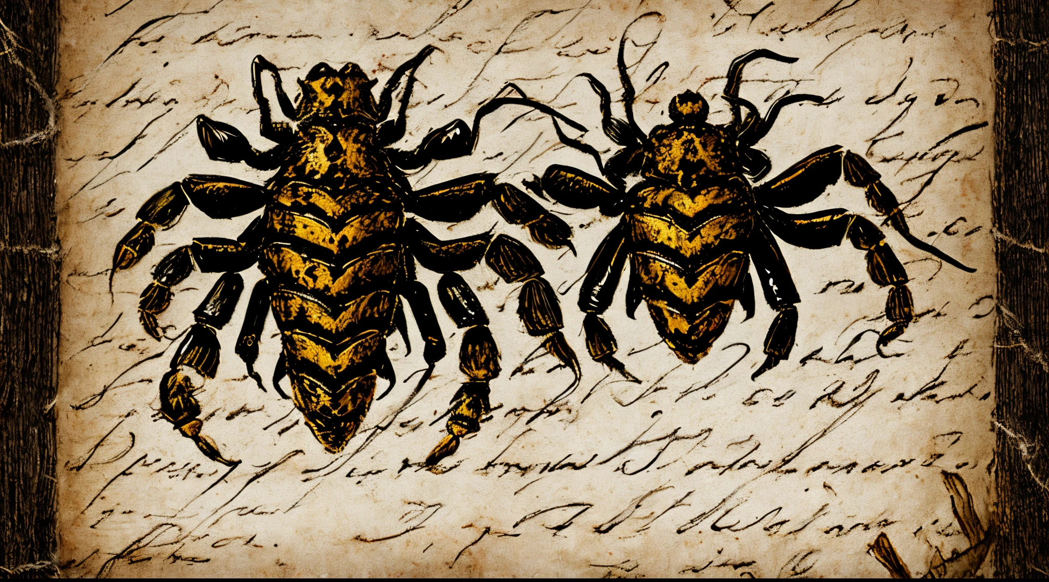 Lettre A ornée d'un scorpion doré