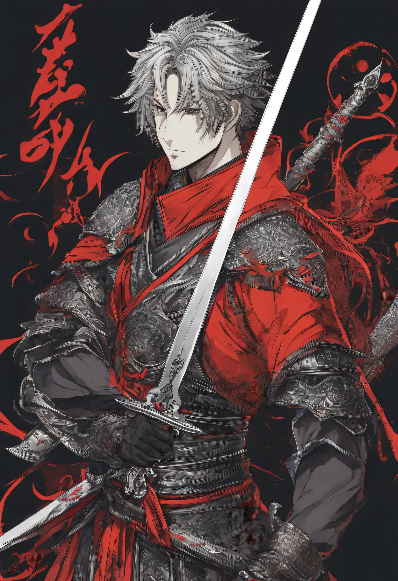 Longsword, dark fantasy, the blade part of the sword is dyed in black, made for being two-handed, presented like a dark souls' item