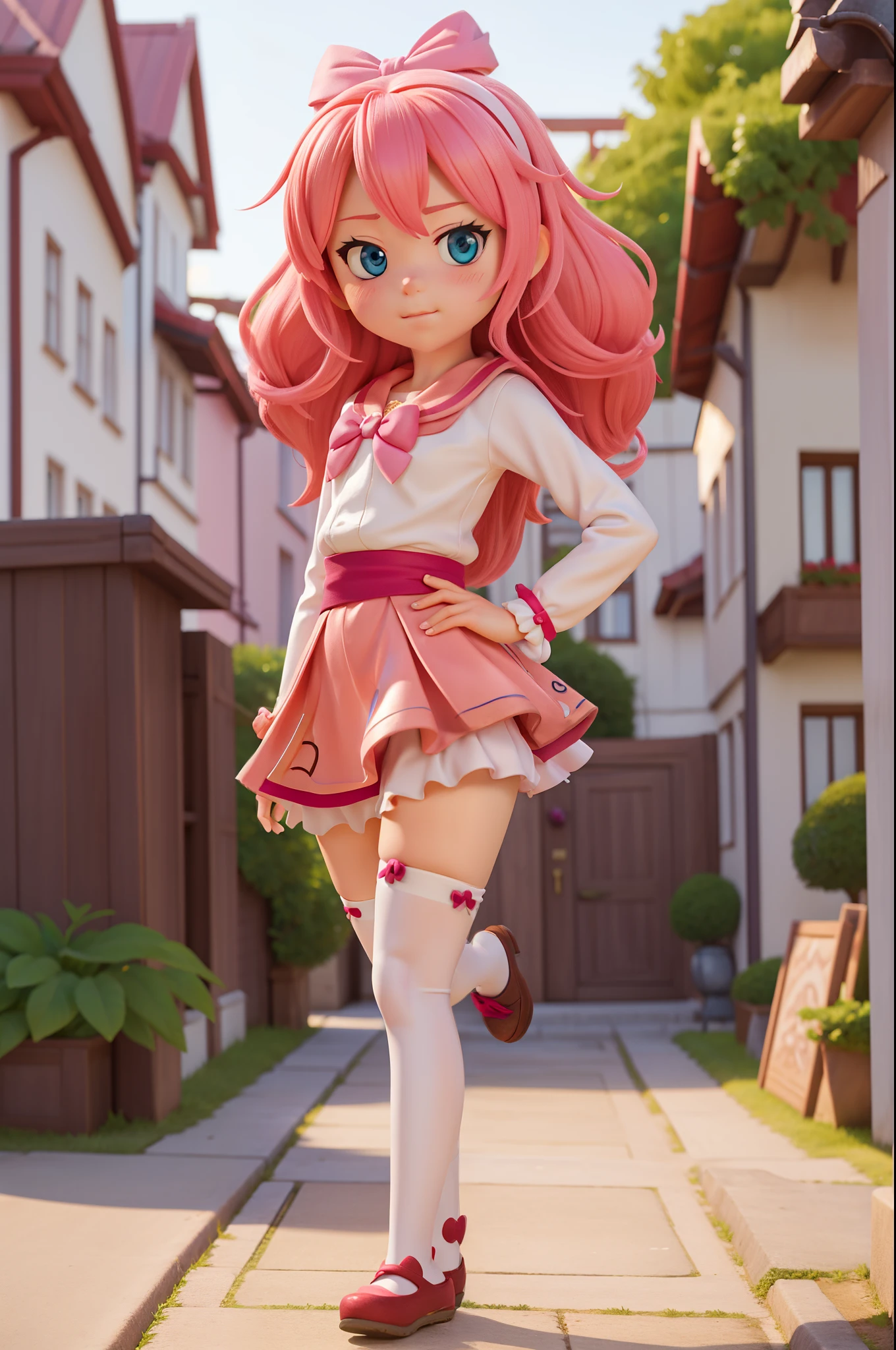 Anime girl with pink hair and a bow in her hair, kawaii realistic portrait, Guweiz, Portrait of a magical girl, niedlicher Charakter, Niedlicher Kunststil, Anime Moe Kunststil, Charakterkunst der Ahorngeschichte, cute portrait, Cute Anime Girl Portrait, Portrait of a small character, Kunstwerk im Stil von Guweiz, Splash Art Anime Loli