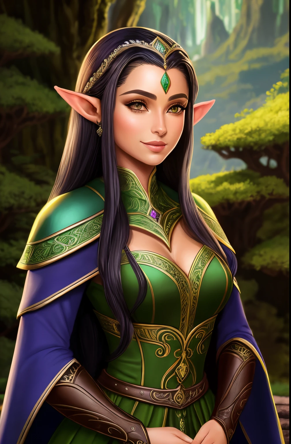 um close up de uma mulher em uma roupa de couro preto, elfo feminino bonito e elegante, Retrato de elfo muito bonito, elven character with smirk, muito bonito elven top model, Elfo Feminino, Rainha elfa bonita e elegante, Cavaleiro elfo sedutor da princesa, Menina elfa, princesa elfo escuro, Retrato de um elfo, Retrato de uma rainha elfa