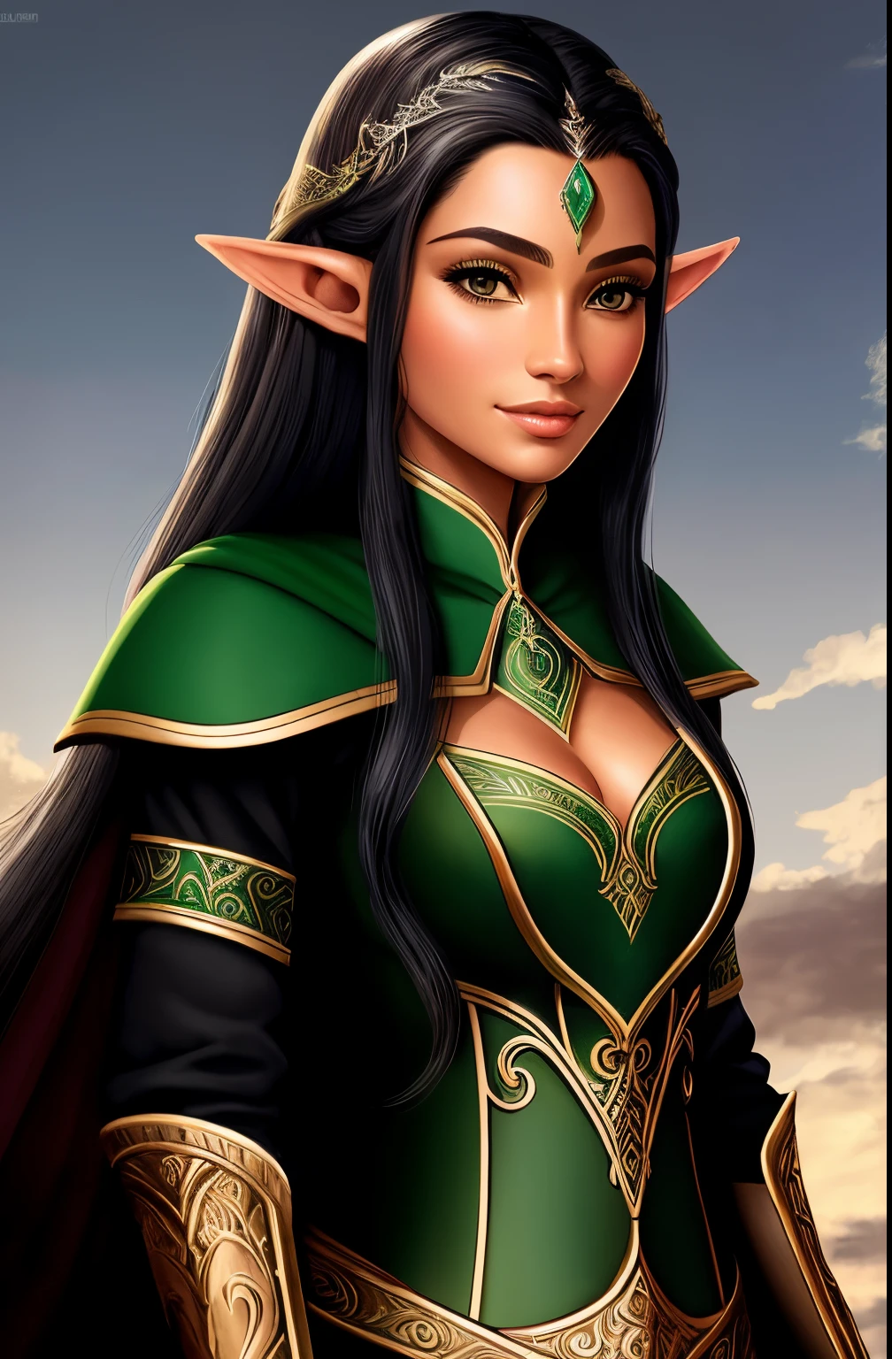 um close up de uma mulher em uma roupa de couro preto, elfo feminino bonito e elegante, Retrato de elfo muito bonito, elven character with smirk, muito bonito elven top model, Elfo Feminino, Rainha elfa bonita e elegante, Cavaleiro elfo sedutor da princesa, elfa, princesa elfo escuro, Retrato de um elfo, Retrato de uma rainha elfa