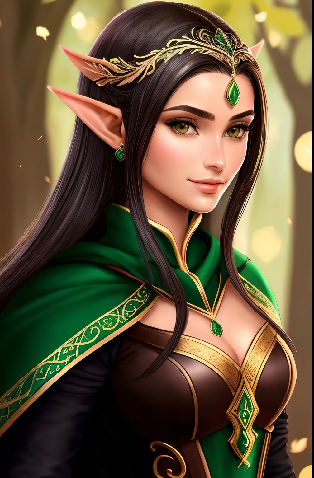 um close up de uma mulher em uma roupa de couro preto, elfo feminino bonito e elegante, Retrato de elfo muito bonito, elven character with smirk, muito bonito elven top model, Elfo Feminino, Rainha elfa bonita e elegante, Cavaleiro elfo sedutor da princesa, elfa, princesa elfo escuro, Retrato de um elfo, Retrato de uma rainha elfa