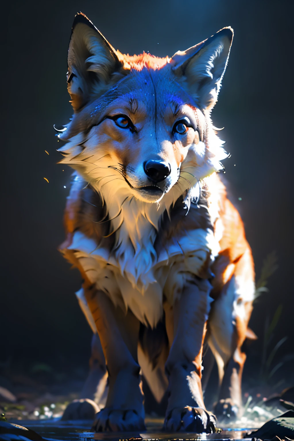 Raposa antropomorphic realista de cores vivas iriscente com olhos brilhantes e cauda brilhante, ultra realistic antropomorph ethereal fox, raposa digital iriscente, arte de fantasia digital colorida, arte digital luminescente, Arte digital altamente detalhada em 4k, 8k arte impressionante, Arte bonita UHD 4K, Arte digital detalhada em 4k,