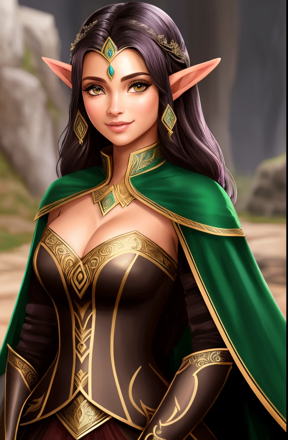 um close up de uma mulher em uma roupa de couro preto, elfo feminino bonito e elegante, Retrato de elfo muito bonito, elven character with smirk, muito bonito elven top model, Elfo Feminino, Rainha elfa bonita e elegante, Cavaleiro elfo sedutor da princesa, elfa, princesa elfo escuro, Retrato de um elfo, Retrato de uma rainha elfa, ultra realista, intrincado, 8k extremamente detalhado