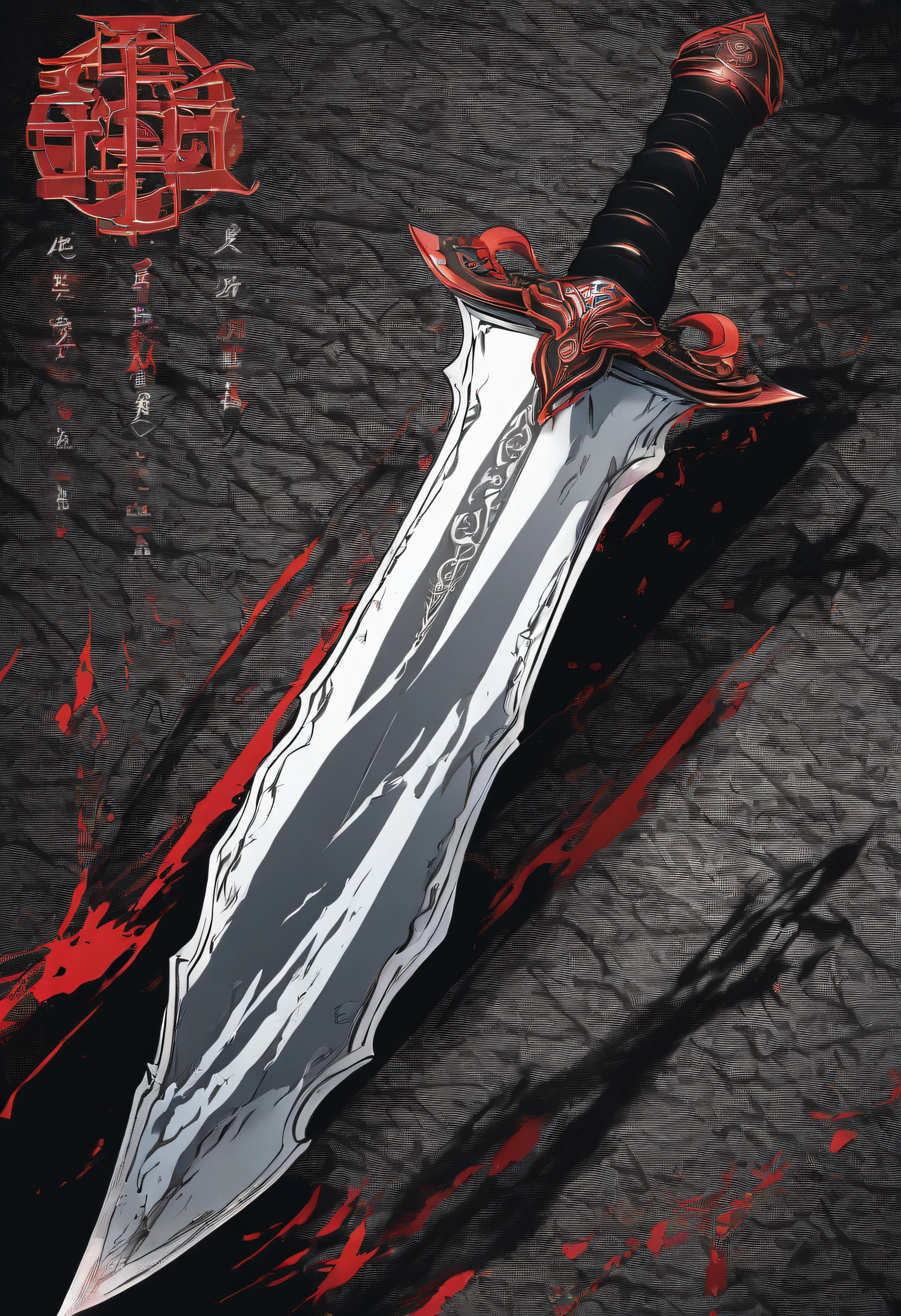 Longsword, dark fantasy, black blade, two-sided, presented like a dark souls item