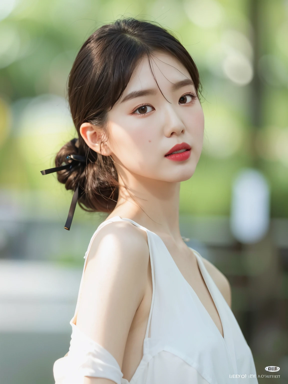 a closeup of a woman with red lipstick and a white dress, Hermosa mujer surcoreana, Hermosa joven coreana, Hermosa joven coreana, Joven y adorable rostro coreano, maquillaje popular de Corea del Sur, Bae Suzy, maquillaje coreano popular, young cute wan asian face, Chica coreana, Mujer coreana, Portrait of a Girl by Gemma Chan, Wan adorable cara coreana, Peinado blanco de corte hime