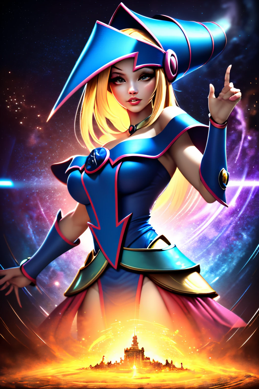 ((La mejor calidad)), ((Obra maestra)), ((realista)), retrato, dark magician gils.
1girl, celestial, Deidad, diosa, light particles, halo, Mirando al espectador,
(bioluminiscente:0.95), Vibrante, Colorido, Color, (resplandeciente, resplandecer),
(beautiful composition), cinematic lighting, intrincado, (Symmetrical:0.5), Caprichoso,