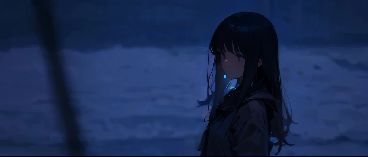 A dark-haired girl looking melancholy into the camera