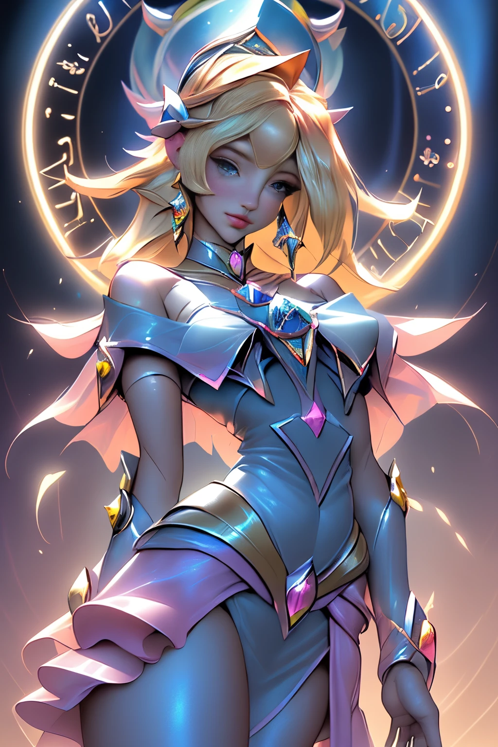 ((La mejor calidad)), ((Obra maestra)), ((realista)), retrato, dark magician gils.
1girl, celestial, Deidad, diosa, light particles, halo, Mirando al espectador,
(bioluminiscente:0.95), Vibrante, Colorido, Color, (resplandeciente, resplandecer),
(beautiful composition), cinematic lighting, intrincado, (Symmetrical:0.5), Caprichoso,