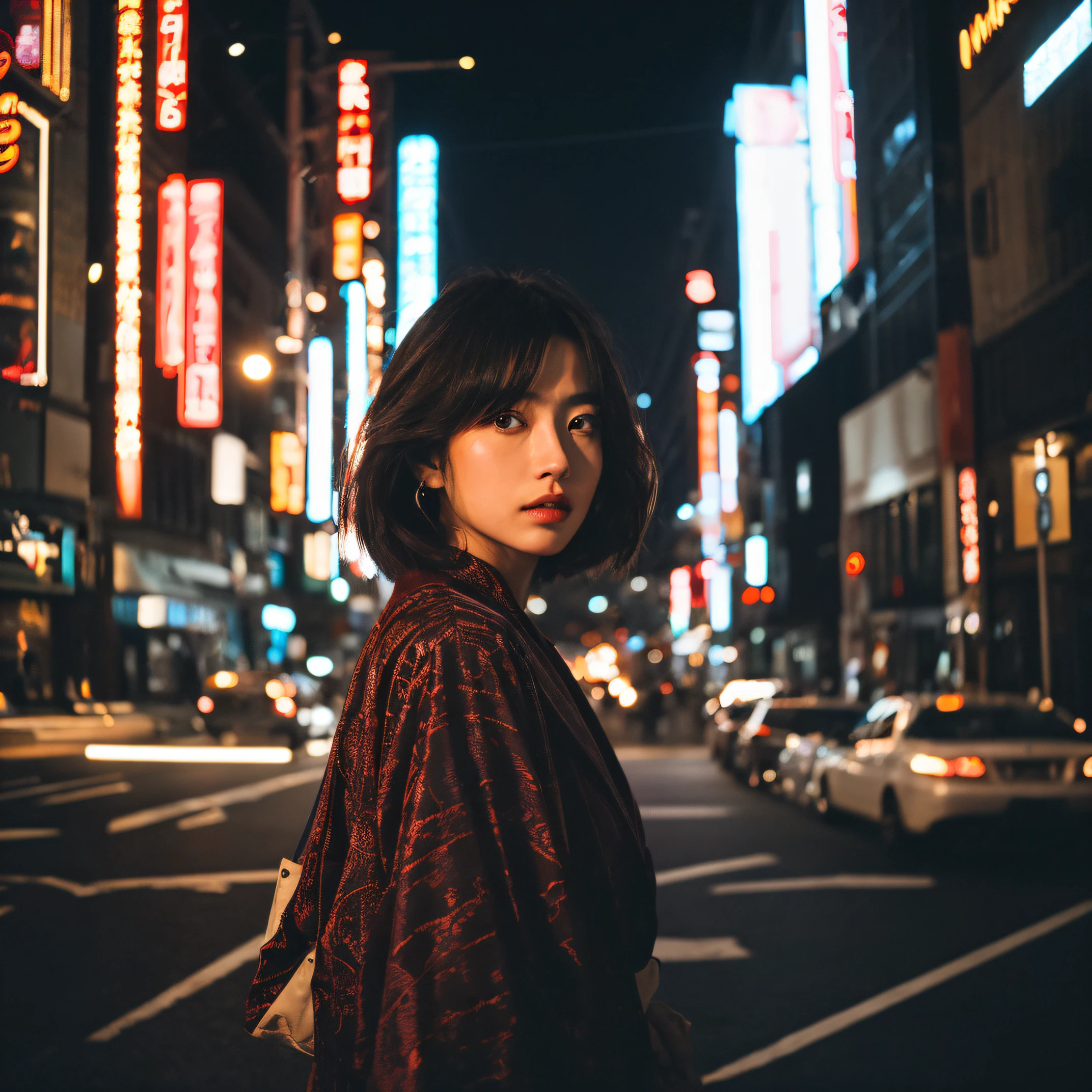 (Cinematic Aesthetic:1.4) Photo of a beautiful japanese fashion model tokyo city night