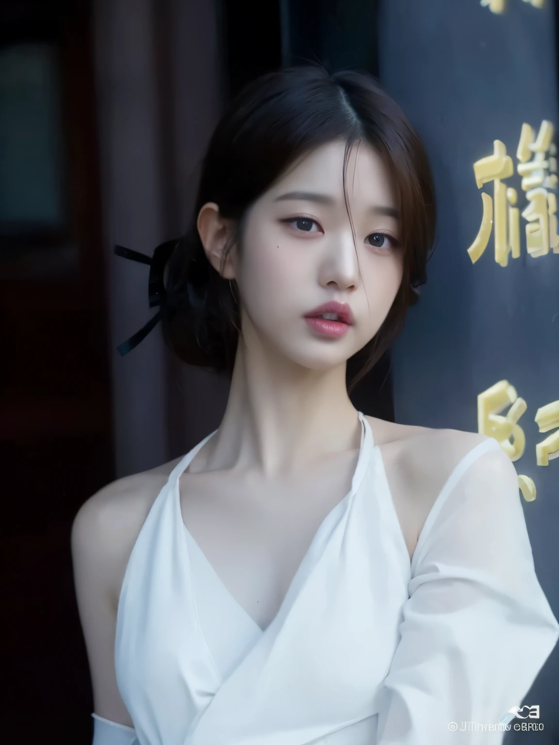 Un primer plano de una mujer con un vestido blanco posando para una foto, Hermosa modelo china, Ruan Jia hermoso!, dilraba dilmurat, inspirado por Ma Yuanyu, inspirado por Ai Xuan, inspirado por Tang Yifen, Cai Xukun, inspirado por Huang Ji, inspirado por Zhang Yan, Xintong Chen, Sha Xi