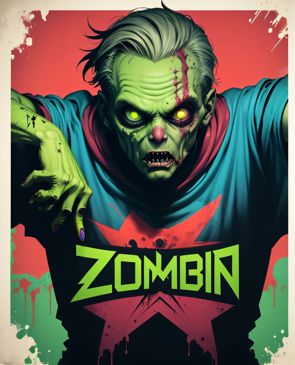 zombie portrait poster pop art style neon colors 50s --auto