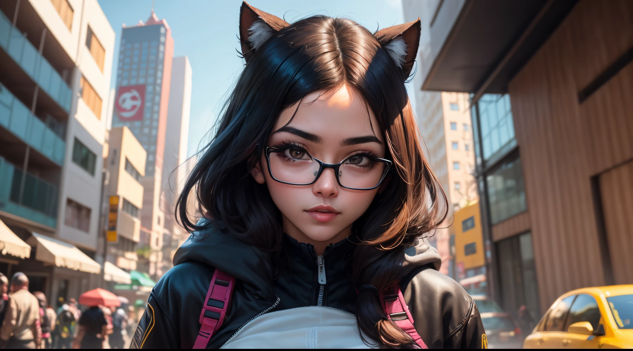 Rapaz, homem, cabelo curto com franja, Cyberpunk scenario, cor de pele morena, bespectacled, roupa preta, with mask covering the face, estiloso, 4k, Impeccable, awesome art,