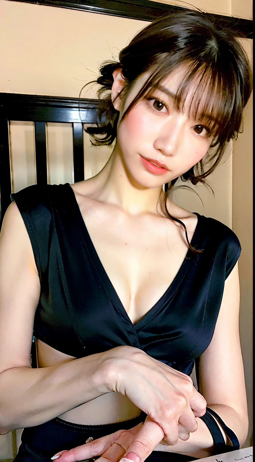 top-quality、超A high resolution、(Photorealsitic:1.4)、1girl in、、a 20 yo woman
(Black hair:1)、(tiny chest:1.2)、looking at the viewers、write、barechested、nudde、full body Esbian、Constriction、A slender、Beautiful nipples、Beautie、、short-hair