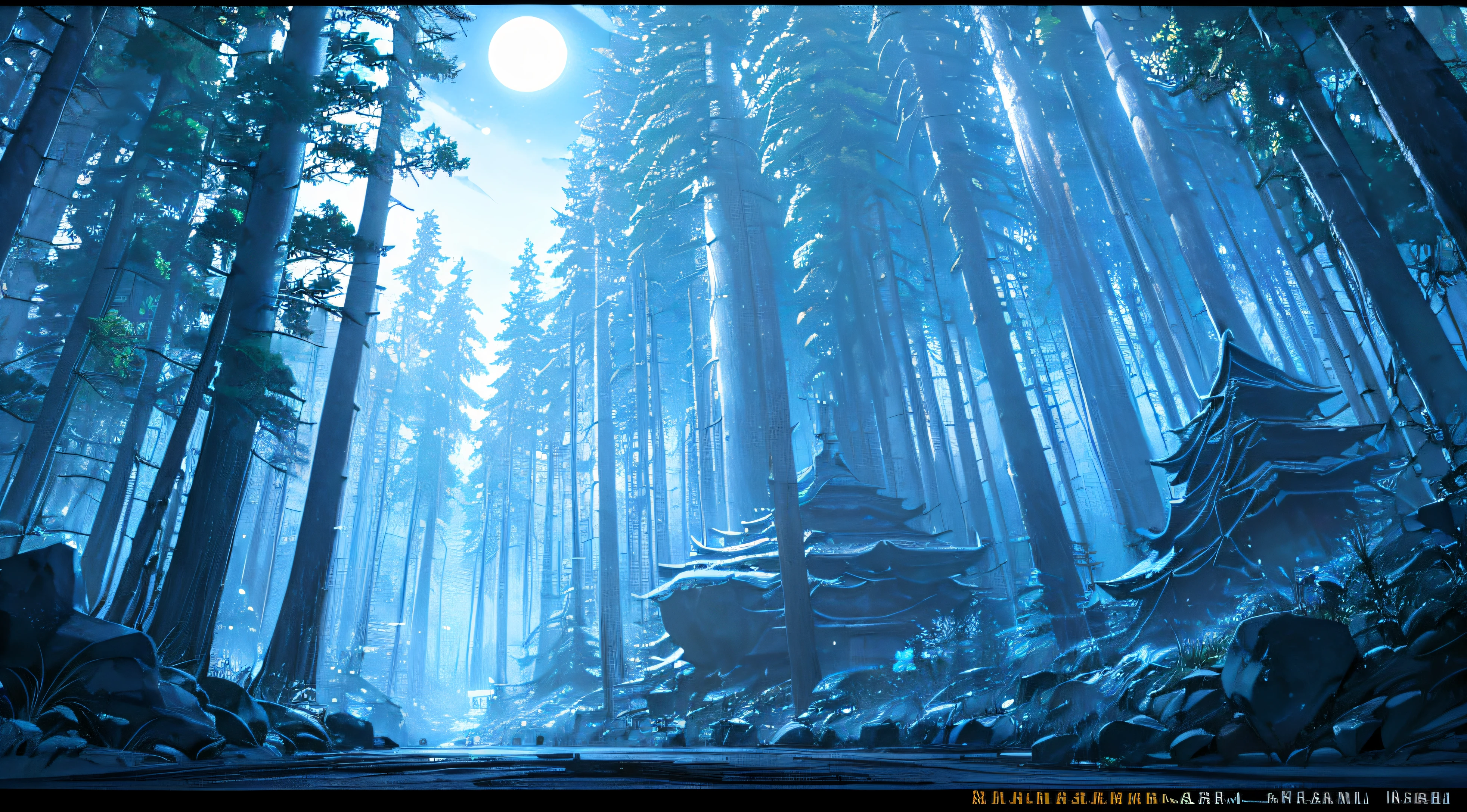Side Scrolling Game Backgrounds, (((In the dark of the night with a hint of blue))), Flat feeling without vanishing point perspective, photorealistic lighting, (((At night when the moonlight is faint))), high-definition details, masterpiece, Best quality at best, (Highly detailed CG integrated 8k wallpaper), (Top Quality), Forest scenery, The bottom half of the screen is flat ground, Land with a moderate mix of soil and grass, The direction of the road is from the left side of the screen to the right side of the screen., (((At the top half of the screen are small densely packed trees and rocks.))), Small rocks, Distant view behind the trees, mountains, The dark hour after sunset, At night when the bluish light is flowing, The size of the tree is small and it has a lot of curves, View from a height of about 3 meters,