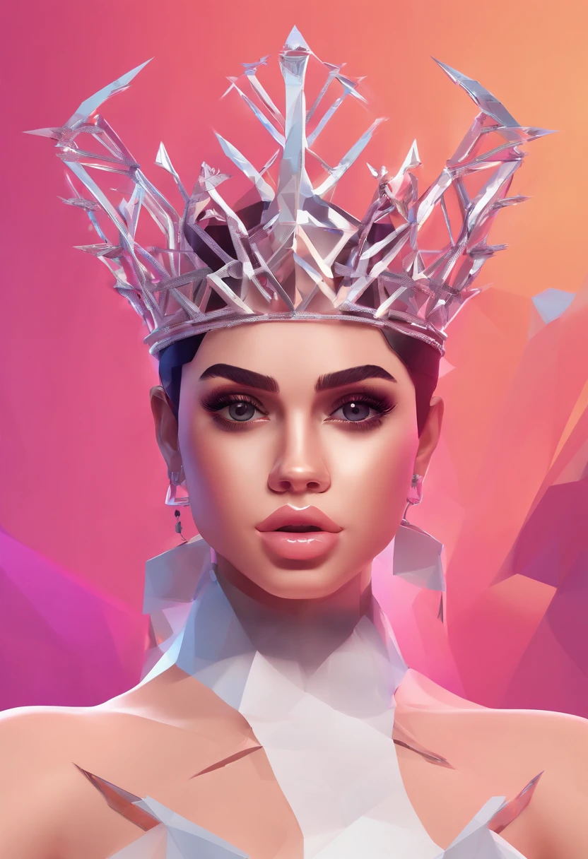 (best quality,4k,highres), Selena Gomez as a queen, wearing sexy fashion clothes, with a close-up logo of her nice makeup.