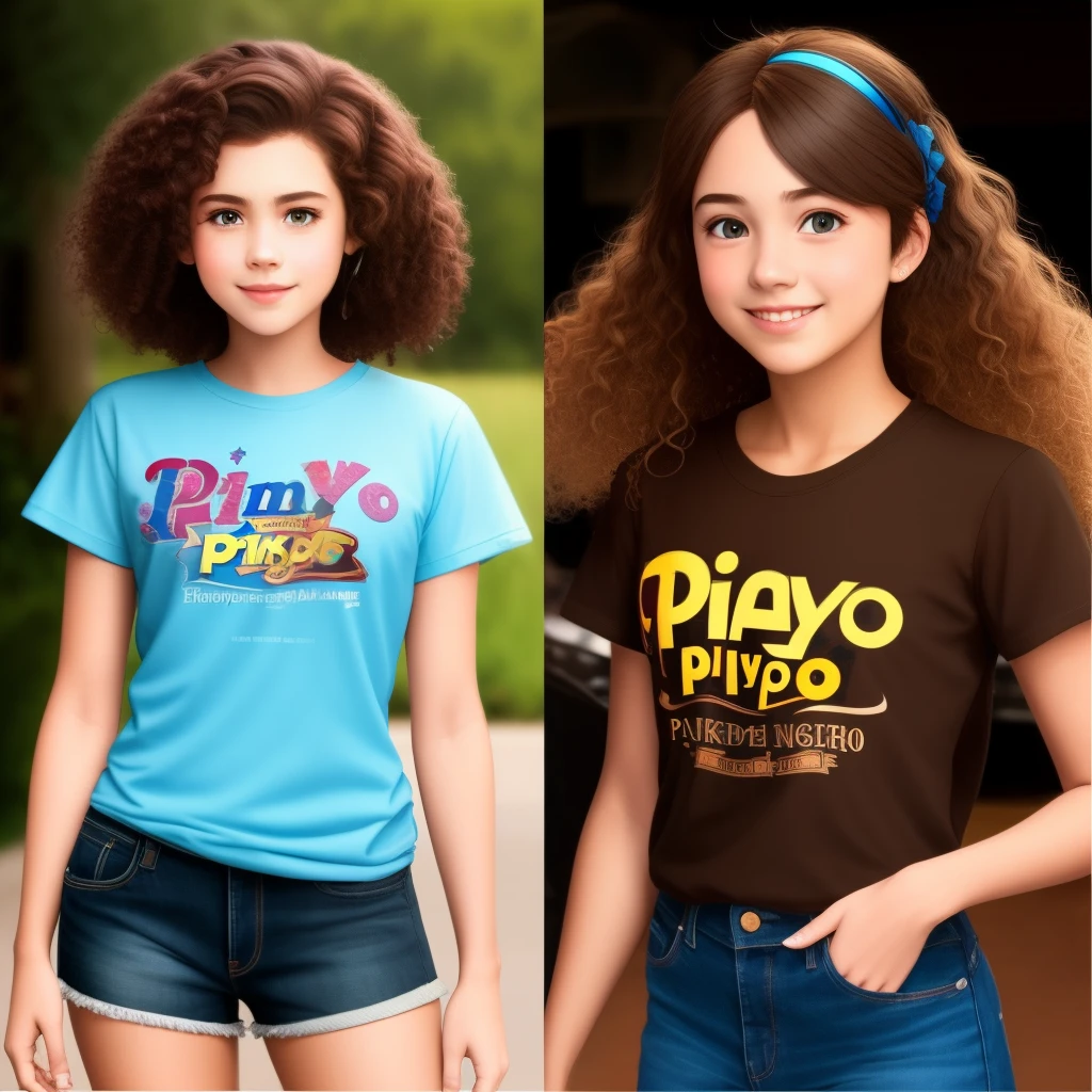 create me a disney pixar character that is a teenage girl with medium length dark brown wavy-curly hair, dark brownish-hazel eyes, a slightly lopsided wide smile wearing a tshirt and jeans named alexa and make it distinctly pixar style