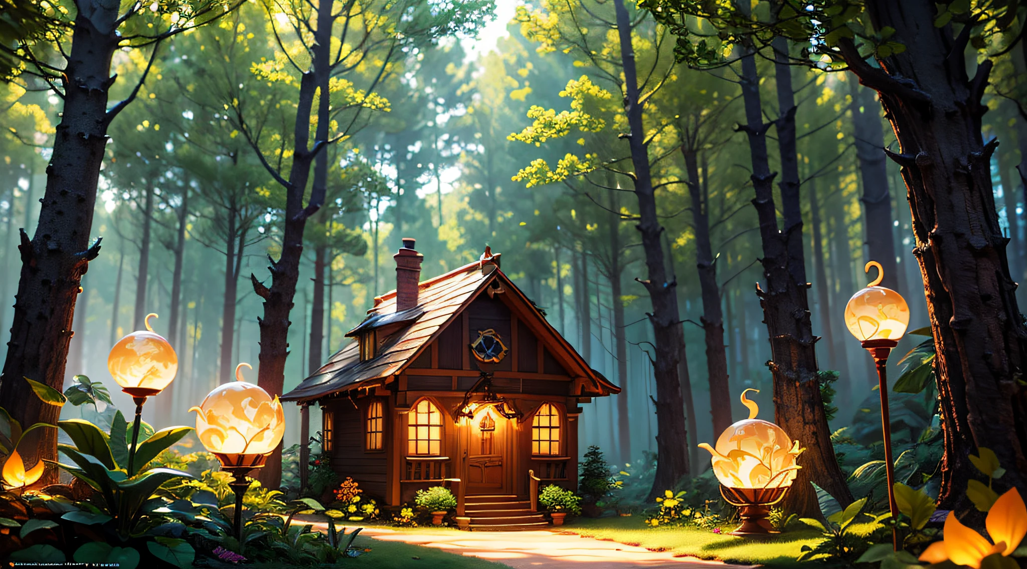 In the heart of a whimsical, sun-kissed forest, a yummy sweet treasure glistens like a dream brought to life in true Thomas Kinkade fashion. It's as if the very woods themselves have conspired to create a scene of unparalleled enchantment, where the treasure's allure is irresistibly alluring, promising an adventure beyond imagination, octane render