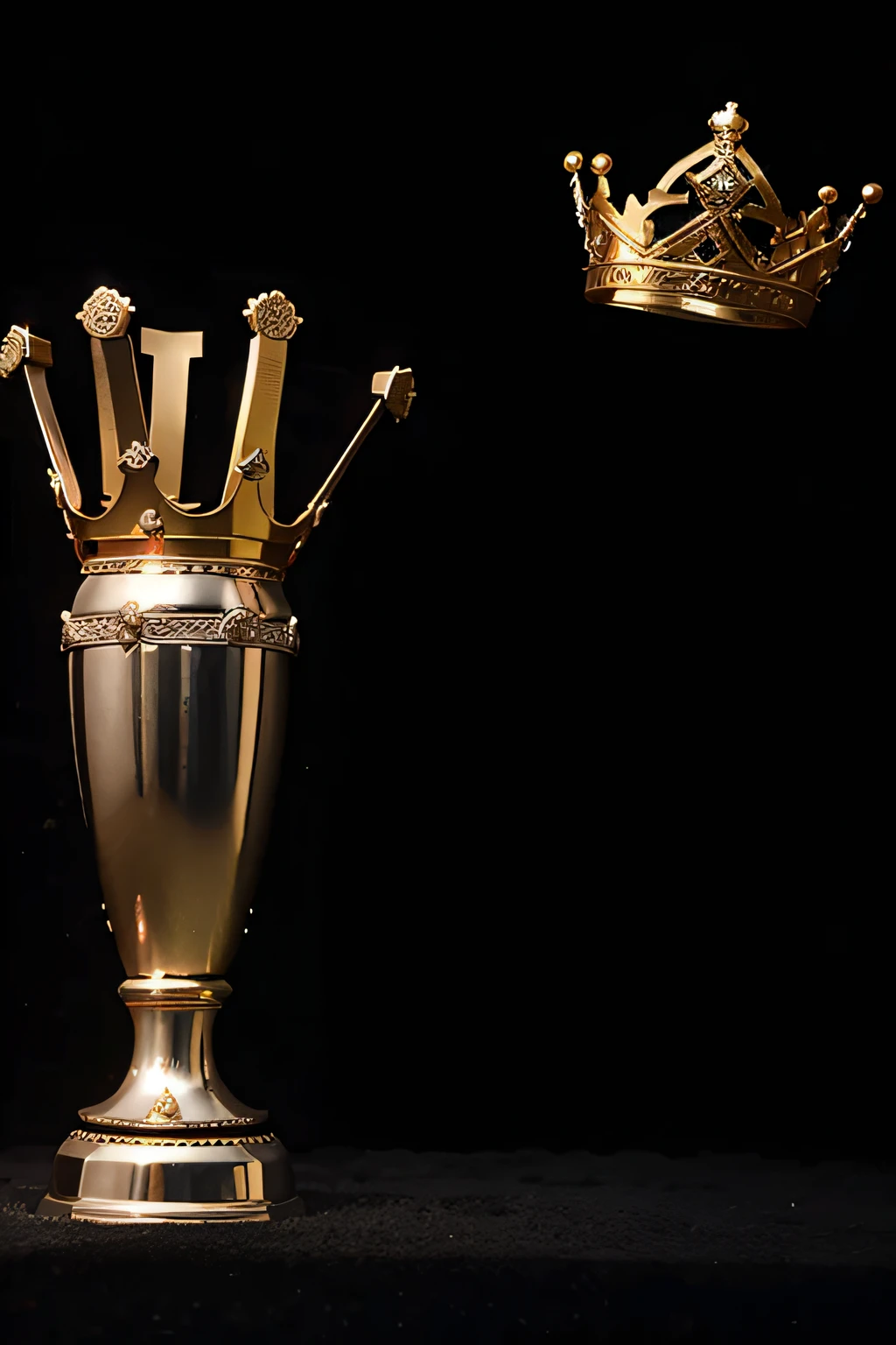 a trophy and a crown on a black backdrop