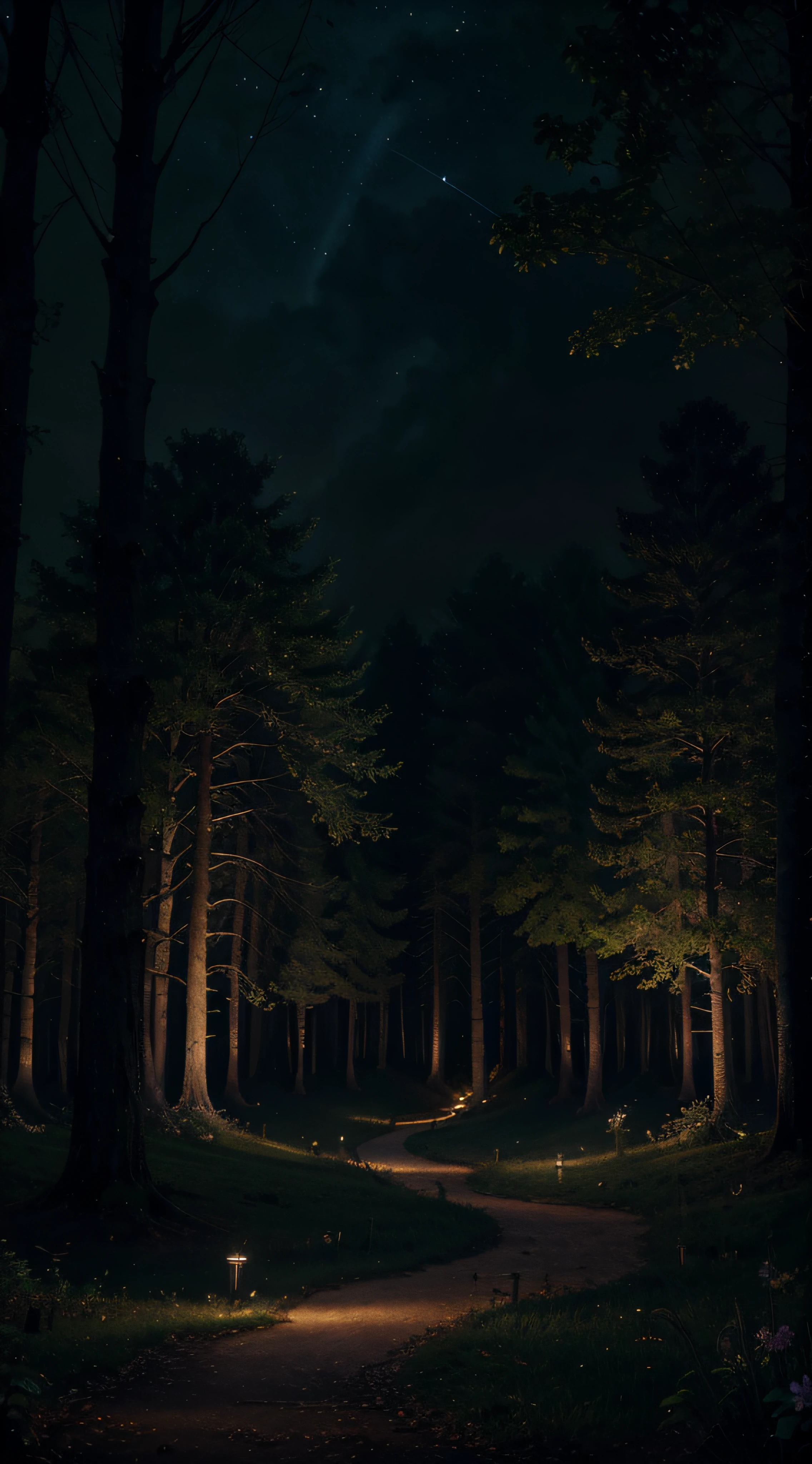 best quality,4k,8k,highres,masterpiece:1.2,ultra-detailed,realistic:1.37,night,forest background,light magic sceptermoonlit scene,enchanted atmosphere,majestic trees,twinkling stars,misty fog,ethereal glow,flickering light beams,shadowy figures,magical wildlife,moonlit flowers,surreal colors,dreamlike quality,fantasy theme,hauntingly beautiful,softly illuminated,mesmerizing scene,whimsical elements,serene ambiance,mystical aura,darkness and mystery,tranquil night scenery,calm and peaceful,enchanted forest,fairy tale setting, enchanted evening light,nighttime magic