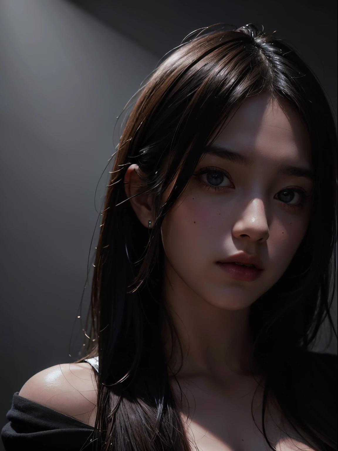 Best quality, masterpiece, ultra high res, (photorealistic:1.4), raw photo, 1girl, in the dark, deep shadow, low key, cold light