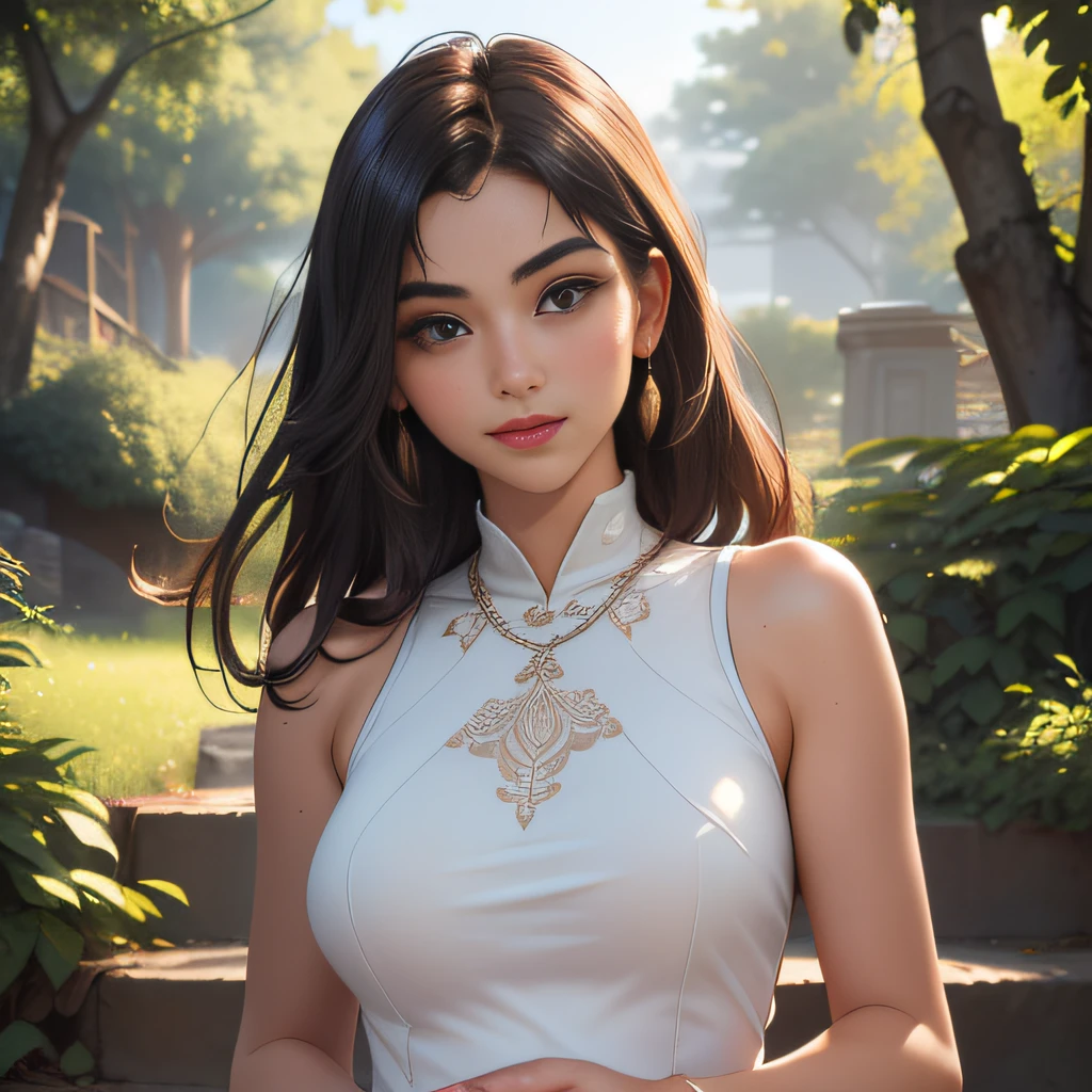 (Extremely detailed 8k wallpaper:2), (photo:2), (soigne Beautiful girl:2), (gives a lecture to friends:2), detailed (Face and eyes), (hyper realistic:1), (highly detailed:1), (epic realistic:1), rim light, (maximum details:1), cozy, (fullbody:1.3), (looking at viewer:2), (Woman's Attractive Qualities:2), (Attractive Woman:2), (Attractive:2), Smile, Intelligence, Empathy, Gracefulness, Sense of Style, Fitness, Grooming, Optimism, (Sensitivity:2), Sincerity, Romantic Gestures, Playfulness, Fashion Sense, (Sensuality:2), Charm, Modesty, Thoughtfulness, (Femininity:1), Flirtatiousness, Warmth, (Physical attractiveness:2), A beautiful smile, A love of life, strength and power, vulnerability, curiosity, wonder, love, (nature background:2), kawaii, waifu, Beautiful breasts, (attractive body:2), (Beautiful body:2), Beautiful pose, attractive pose, (Beautiful legs:1.0), (spread legs:1.0), (Beautiful clothes:1), (classic clothes:2), (elegant clothes:2), (European clothes:2), detailed clothes, (skirt:1), (blouse:1), (provocative pose)
