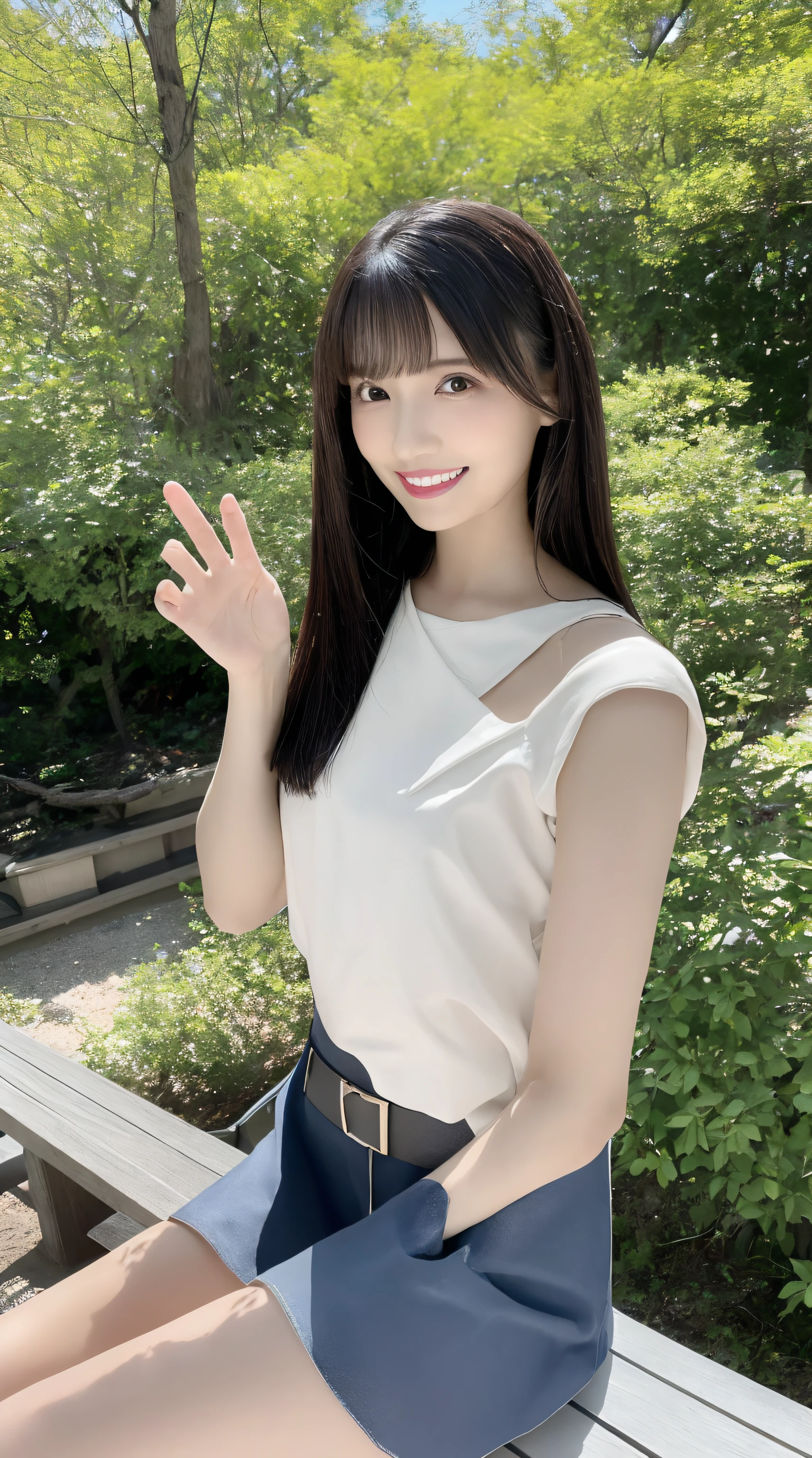 A beautiful and cute girl, full body photo, extremely beautiful and delicate, black hair, sweet smile, delicate beautiful fair skin, realistic and realistic, exquisite and complete facial features, detailed facial portrayal, high nose bridge, flowing smooth hair, extremely delicate hair, soft temperament, face light, tall, thin, real, hyper-real, full-body lens, forward tilt angle, ultimate picture quality, highest precision, accurate and perfect human body structure. Blue sky and white clouds, sitting on the grassland, blue sky and white clouds, sunlight, cows and sheep, (suspenders, long skirts) panties are clearly visible