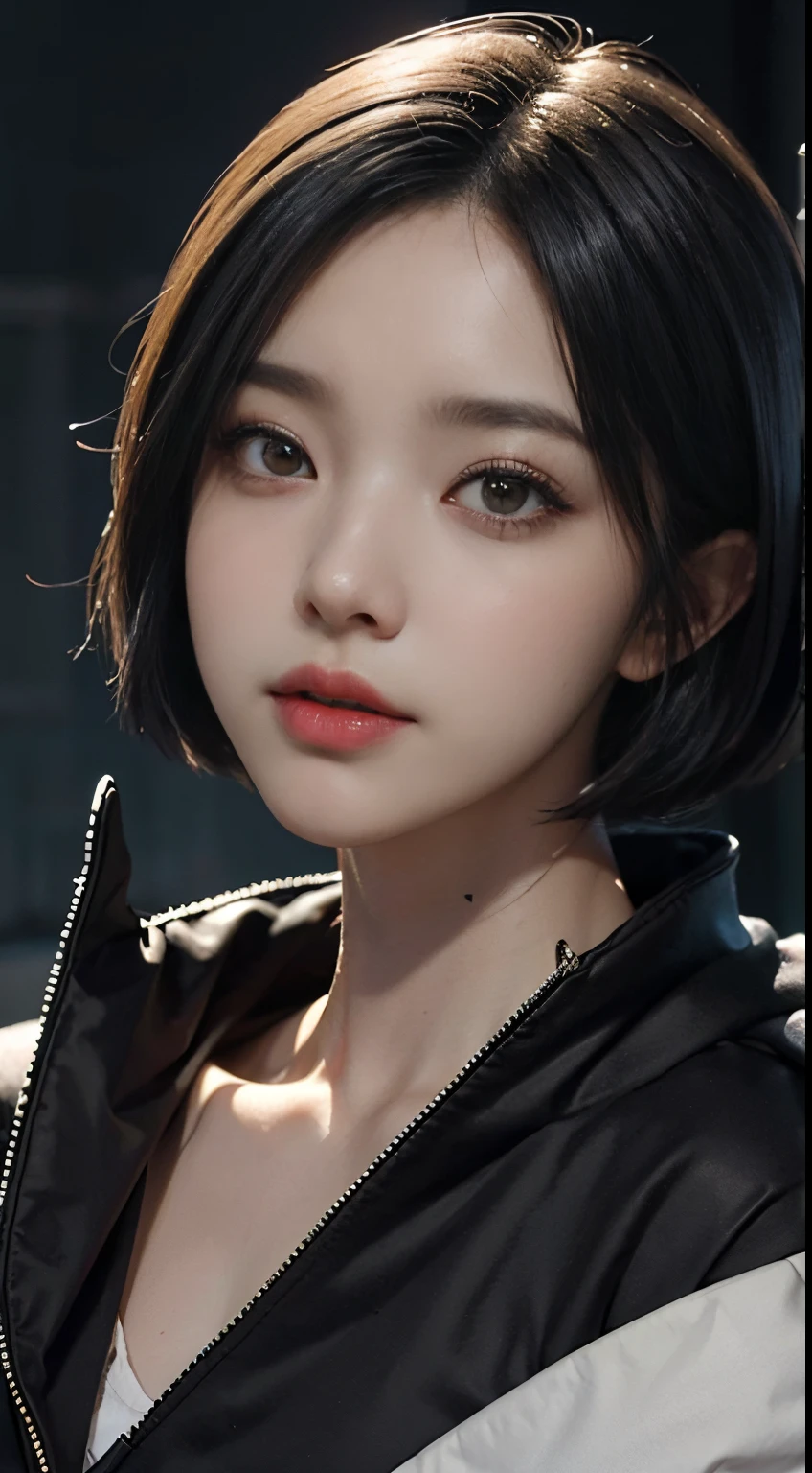 feamle kaneki ken, best quality, Mais detalhes, master part, 1girl , retrato, Close-up, Foco, olhos vermelhos, sozinho, WMASK, unhas pretas, franja, Olhando para o Viewer, Hood, short hair, fundo preto, Hand up, capuz para cima, nail polish, mouth mask, dente, cabelos brancos, black mask, luxuoso, 8k, circunstanciado, ray tracing, profundidade de campo, Cinematic lighting, sangue, Tokyo Ghoul Mask , Estilo Tokyo Ghoul