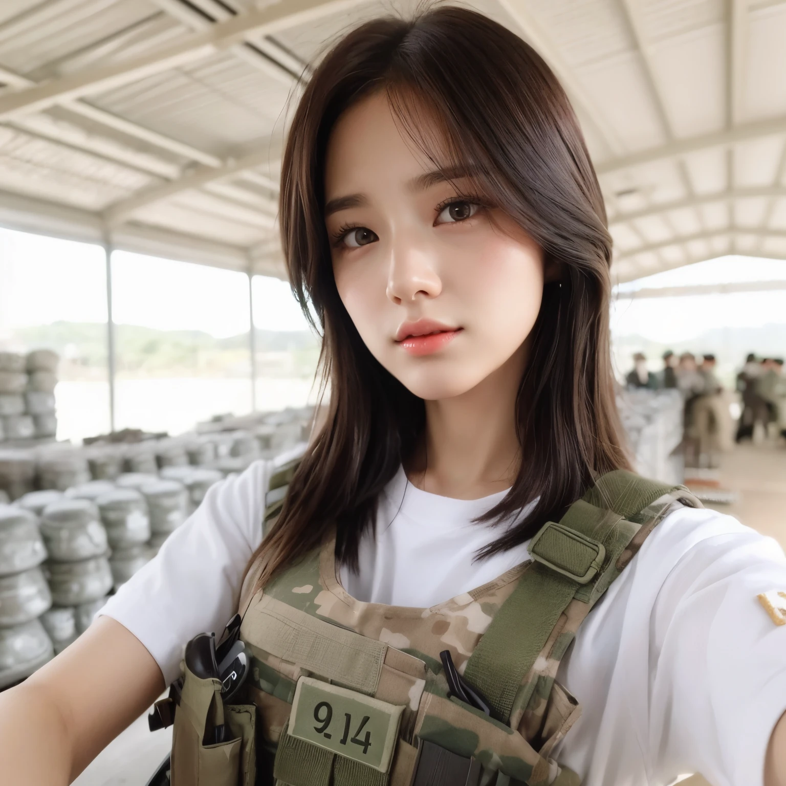 Mulher com uniforme militar tirando selfie, menina coreana, Mulher sul-coreana bonita, wan adorable korean face, Jaeyeon Nam, Mulher coreana, foto de perfil headshot, Ulzzang, menina militar, menina da infantaria, Heonhwa Choe, mulher coreana jovem bonita, linda mulher coreana jovem, soldado feminino bonito, menina soldado, Sakimichan