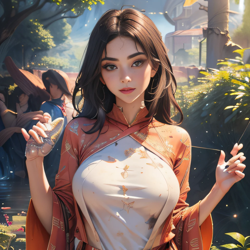 (Extremely detailed 8k wallpaper:2), (photo:2), (soigne Beautiful girl:2), (gives a lecture to friends:2), detailed (Face and eyes), (hyper realistic:1), (highly detailed:1), (epic realistic:1), rim light, (maximum details:1), cozy, (fullbody:1.3), (looking at viewer:2), (Woman's Attractive Qualities:2), (Attractive Woman:2), (Attractive:2), Smile, Intelligence, Empathy, Gracefulness, Sense of Style, Fitness, Grooming, Optimism, (Sensitivity:2), Sincerity, Romantic Gestures, Playfulness, Fashion Sense, (Sensuality:2), Charm, Modesty, Thoughtfulness, (Femininity:1), Flirtatiousness, Warmth, (Physical attractiveness:2), A beautiful smile, A love of life, strength and power, vulnerability, curiosity, wonder, love, (nature background:2), kawaii, waifu, Beautiful breasts, (attractive body:2), (Beautiful body:2), Beautiful pose, attractive pose, (Beautiful legs:1.0), (spread legs:1.0), (Beautiful clothes:1), (classic clothes:2), (elegant clothes:2), (European clothes:2), detailed clothes, (skirt:1), (blouse:1), (provocative pose)
