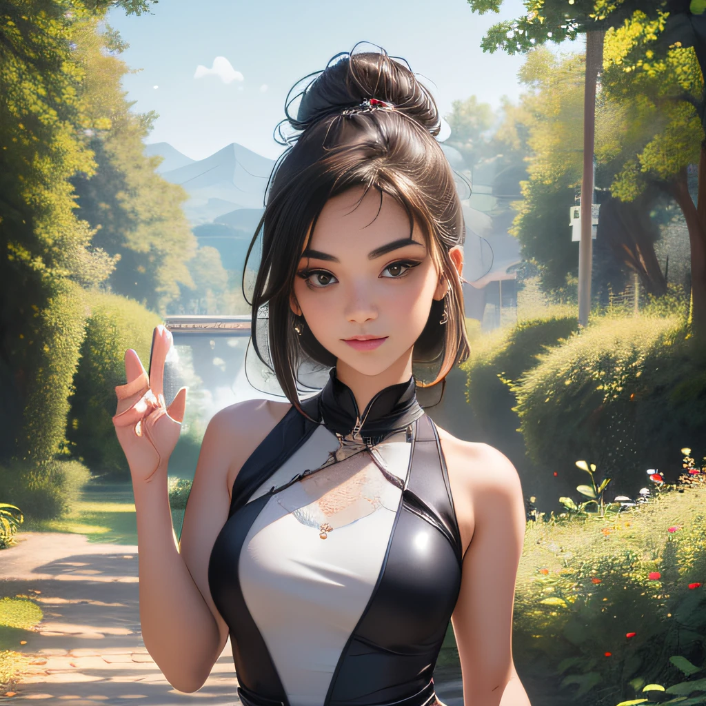 (Extremely detailed 8k wallpaper:2), (photo:2), (soigne Beautiful girl:2), (gives a lecture to friends:2), detailed (Face and eyes), (hyper realistic:1), (highly detailed:1), (epic realistic:1), rim light, (maximum details:1), cozy, (fullbody:1.3), (looking at viewer:2), (Woman's Attractive Qualities:2), (Attractive Woman:2), (Attractive:2), Smile, Intelligence, Empathy, Gracefulness, Sense of Style, Fitness, Grooming, Optimism, (Sensitivity:2), Sincerity, Romantic Gestures, Playfulness, Fashion Sense, (Sensuality:2), Charm, Modesty, Thoughtfulness, (Femininity:1), Flirtatiousness, Warmth, (Physical attractiveness:2), A beautiful smile, A love of life, strength and power, vulnerability, curiosity, wonder, love, (nature background:2), kawaii, waifu, Beautiful breasts, (attractive body:2), (Beautiful body:2), Beautiful pose, attractive pose, (Beautiful legs:1.0), (spread legs:1.0), (Beautiful clothes:1), (classic clothes:2), (elegant clothes:2), (European clothes:2), detailed clothes, (skirt:1), (blouse:1), (provocative pose)