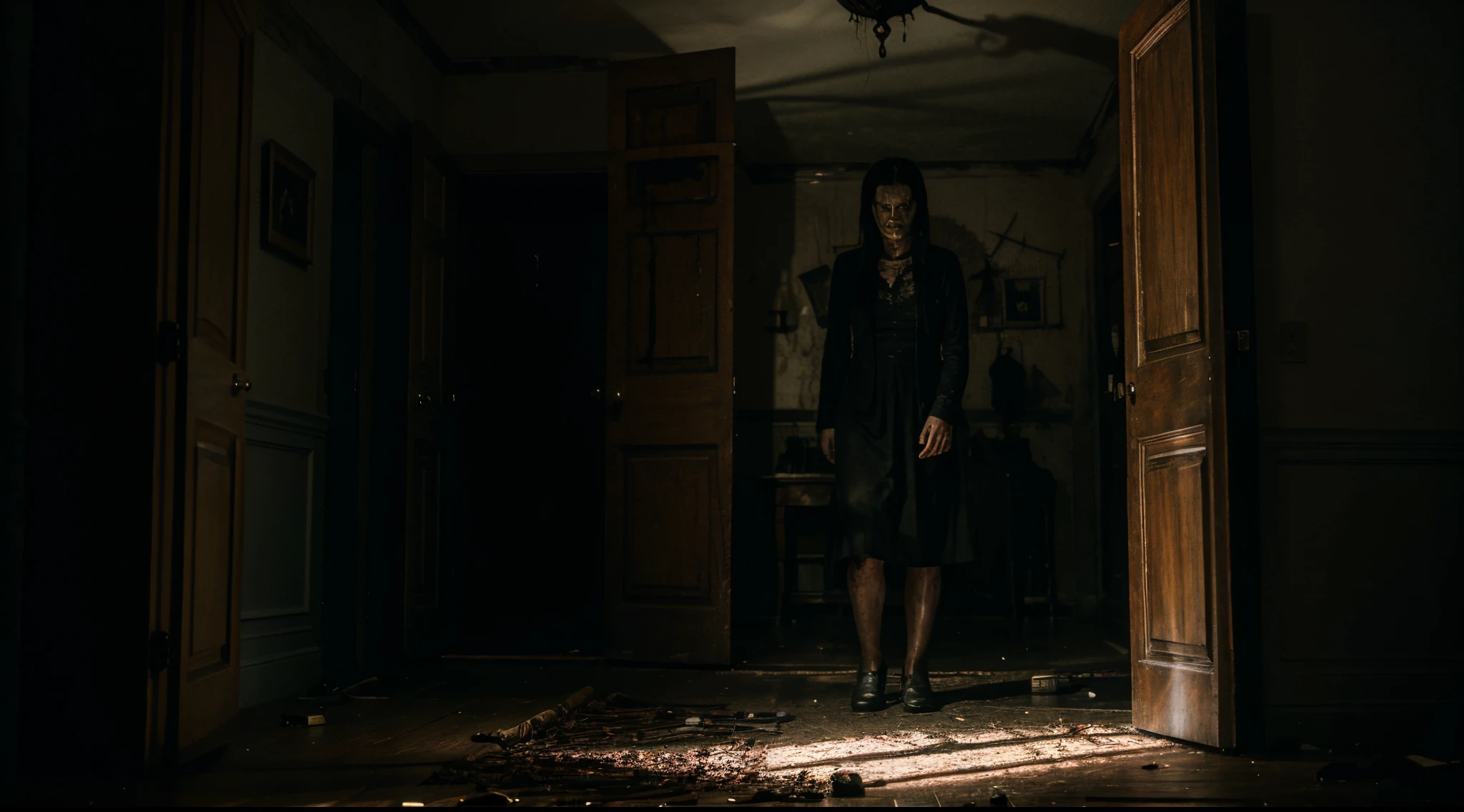 realistic image of a haunting in a sinister house, horror film photography
