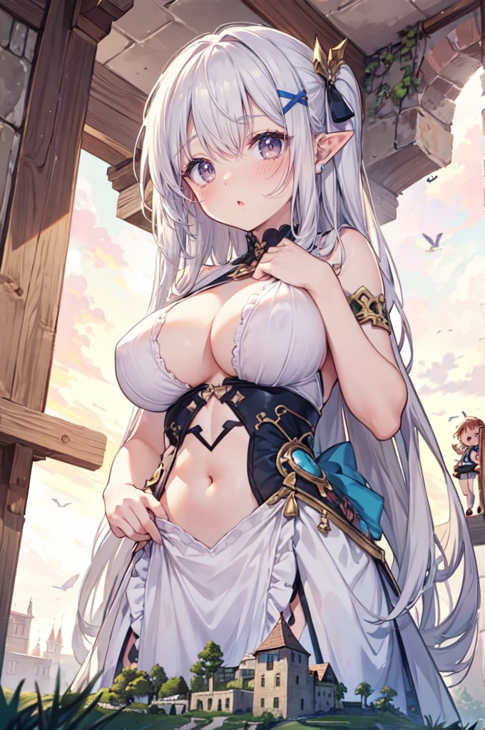 Dungeon, cave, cliffs, hills, fantasy, , (height_difference:1.4), (giantess:1.4), (2girls:1.5), groups of adventurers on a hill in front of the breasts of a giantess, girl on a hill under the breasts of a giantess, tiny village from above, tiny village in front of a giantess,
elfgirl, bangs, naked, from below, very cute bra, panties, navel, very tall, huge breasts, below view, from below, cleavage (minigirl:1.2), (rear_end:1.4), long hair, tiny group of adventurers, (Masterpiece), (Best Definition Animated Illustration), (Super Definition), (minigirl:1.4), sexy clothing, fluffy, frills