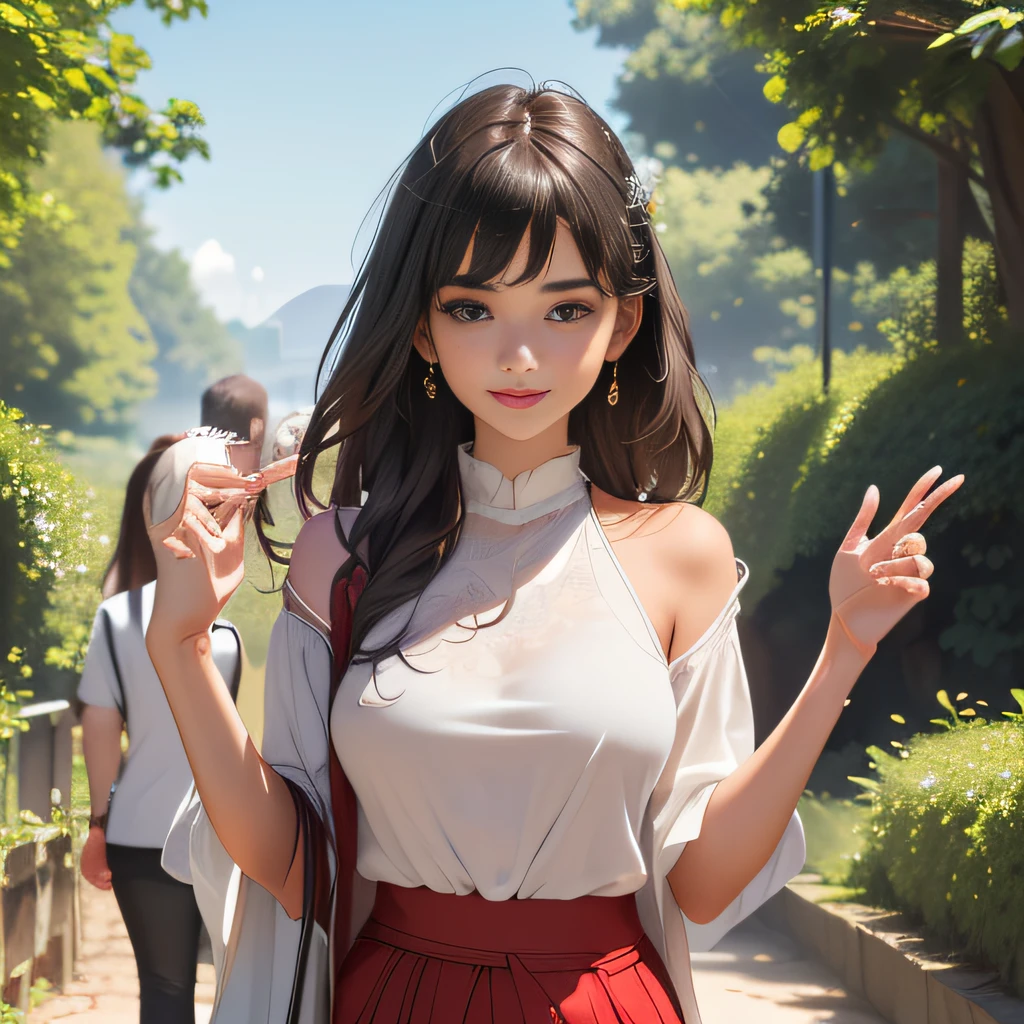 (Extremely detailed 8k wallpaper:2), (photo:2), (soigne Beautiful girl:2), (gives a lecture to friends:2), detailed (Face and eyes), (hyper realistic:1), (highly detailed:1), (epic realistic:1), rim light, (maximum details:1), cozy, (fullbody:1.3), (looking at viewer:2), (Woman's Attractive Qualities:2), (Attractive Woman:2), (Attractive:2), Smile, Intelligence, Empathy, Gracefulness, Sense of Style, Fitness, Grooming, Optimism, (Sensitivity:2), Sincerity, Romantic Gestures, Playfulness, Fashion Sense, (Sensuality:2), Charm, Modesty, Thoughtfulness, (Femininity:1), Flirtatiousness, Warmth, (Physical attractiveness:2), A beautiful smile, A love of life, strength and power, vulnerability, curiosity, wonder, love, (nature background:2), kawaii, waifu, Beautiful breasts, (attractive body:2), (Beautiful body:2), Beautiful pose, attractive pose, (Beautiful legs:1.0), (spread legs:1.0), (Beautiful clothes:1), (classic clothes:2), (elegant clothes:2), (European clothes:2), detailed clothes, (skirt:1), (blouse:1), (provocative pose)