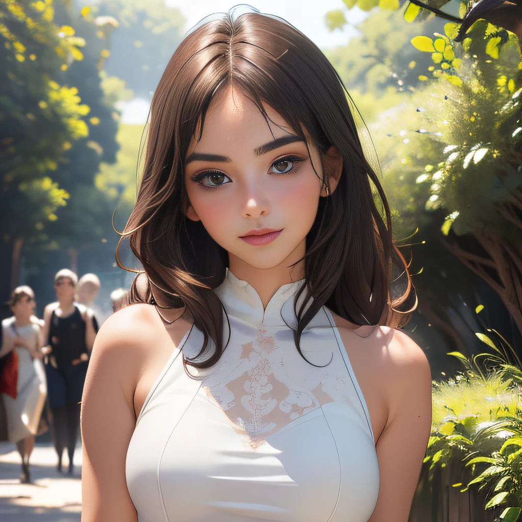 (Extremely detailed 8k wallpaper:2), (photo:2), (soigne Beautiful girl:2), (gives a lecture to friends:2), detailed (Face and eyes), (hyper realistic:1), (highly detailed:1), (epic realistic:1), rim light, (maximum details:1), cozy, (fullbody:1.3), (looking at viewer:2), (Woman's Attractive Qualities:2), (Attractive Woman:2), (Attractive:2), Smile, Intelligence, Empathy, Gracefulness, Sense of Style, Fitness, Grooming, Optimism, (Sensitivity:2), Sincerity, Romantic Gestures, Playfulness, Fashion Sense, (Sensuality:2), Charm, Modesty, Thoughtfulness, (Femininity:1), Flirtatiousness, Warmth, (Physical attractiveness:2), A beautiful smile, A love of life, strength and power, vulnerability, curiosity, wonder, love, (nature background:2), kawaii, waifu, Beautiful breasts, (attractive body:2), (Beautiful body:2), Beautiful pose, attractive pose, (Beautiful legs:1.0), (spread legs:1.0), (Beautiful clothes:1), (classic clothes:2), (elegant clothes:2), (European clothes:2), detailed clothes, (skirt:1), (blouse:1), (provocative pose)