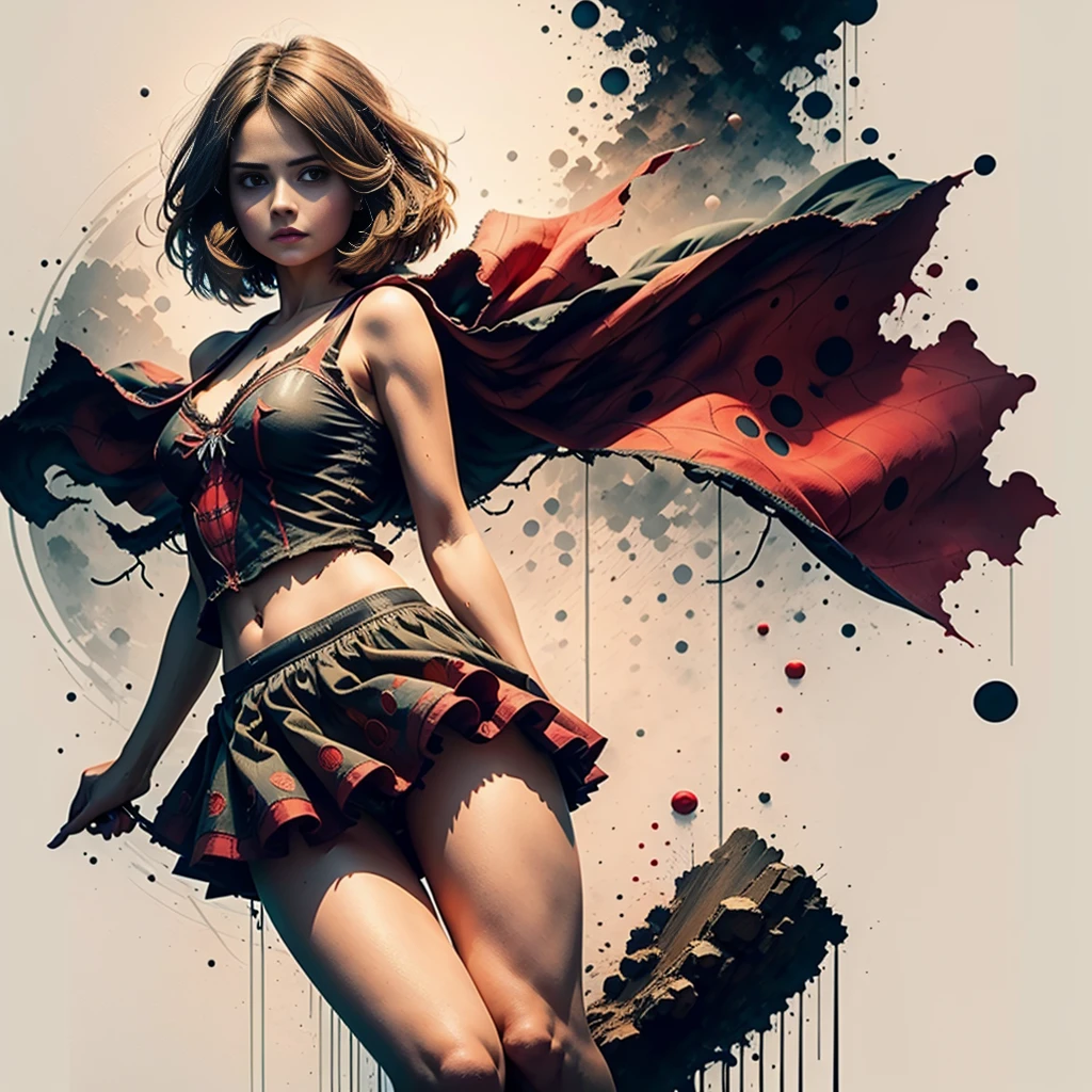 Jenna Louise Coleman、Sticking out the navel、newyork、She wears a torn Spider-Man suit,wearing skirt、 Red and black color scheme,Dynamic、​masterpiece、top-quality、ultra-detailliert、ighly detailed、beautiful detailed brilliance、超A high resolution