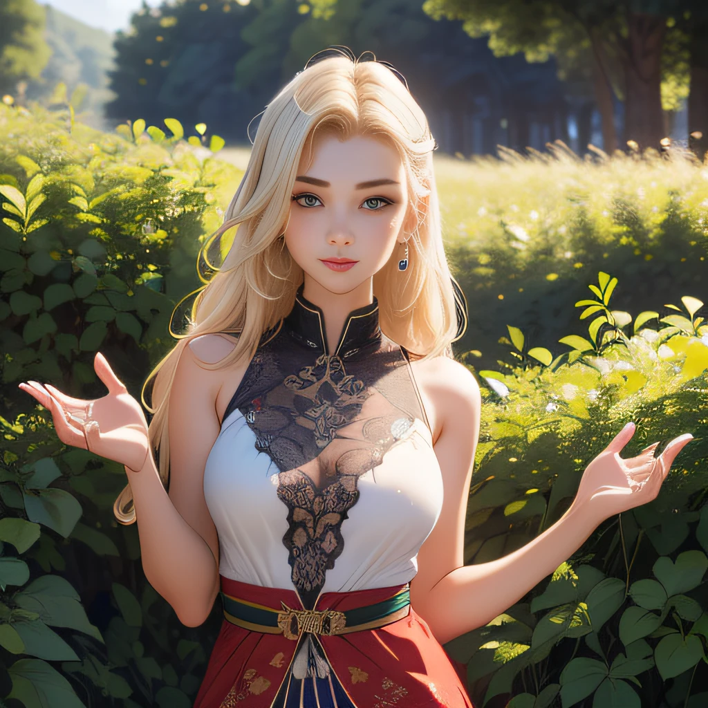 (Extremely detailed 8k wallpaper:2), (photo:2), (22 years old soigne Beautiful girl:2), (gives a lecture to friends:2), detailed (Face and eyes), (hyper realistic:1), (highly detailed:1), (epic realistic:1), rim light, (maximum details:1), cozy, (fullbody:1.3), (looking at viewer:2.0), (Woman's Attractive Qualities:2), (Attractive Woman:2), (Attractive:2), Smile, Intelligence, Empathy, Gracefulness, Sense of Style, Fitness, Grooming, Optimism, (Sensitivity:2), Sincerity, Romantic Gestures, Playfulness, Fashion Sense, (Sensuality:2), Charm, Modesty, Thoughtfulness, (Femininity:1), Flirtatiousness, Warmth, (Physical attractiveness:2), A beautiful smile, A love of life, strength and power, vulnerability, curiosity, wonder, love, (nature background:2), kawaii, waifu, Beautiful breasts, (attractive body:2), (Beautiful body:2), Beautiful pose, attractive pose, (Beautiful legs:1.0), (Beautiful clothes:1), (classic clothes:2), (elegant clothes:2), (European clothes:2), detailed clothes, (skirt:1), (blouse:1), (provocative pose)