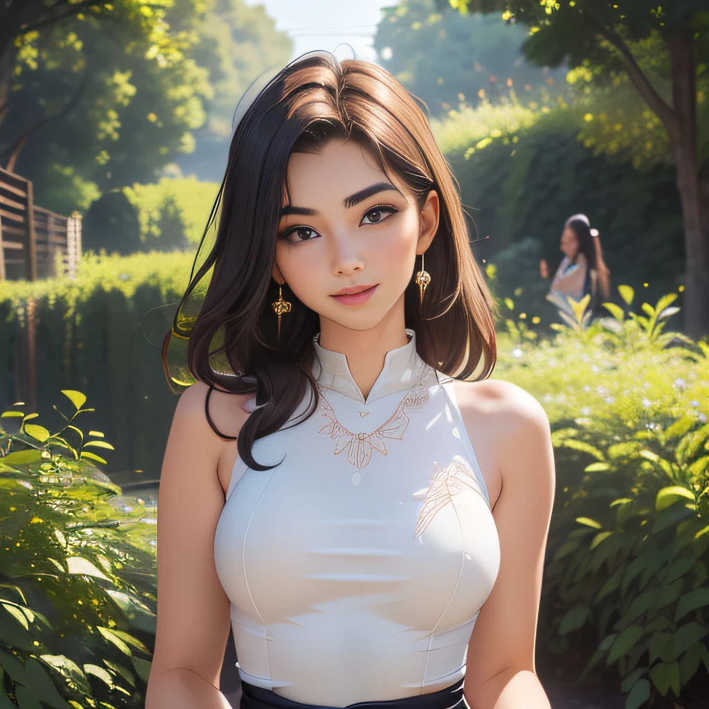(Extremely detailed 8k wallpaper:2), (photo:2), (soigne Beautiful girl:2), (gives a lecture to friends:2), detailed (Face and eyes), (hyper realistic:1), (highly detailed:1), (epic realistic:1), rim light, (maximum details:1), cozy, (fullbody:1.3), (looking at viewer:2.0), (Woman's Attractive Qualities:2), (Attractive Woman:2), (Attractive:2), Smile, Intelligence, Empathy, Gracefulness, Sense of Style, Fitness, Grooming, Optimism, (Sensitivity:2), Sincerity, Romantic Gestures, Playfulness, Fashion Sense, (Sensuality:2), Charm, Modesty, Thoughtfulness, (Femininity:1), Flirtatiousness, Warmth, (Physical attractiveness:2), A beautiful smile, A love of life, strength and power, vulnerability, curiosity, wonder, love, (nature background:2), kawaii, waifu, Beautiful breasts, (attractive body:2), (Beautiful body:2), Beautiful pose, attractive pose, (Beautiful legs:1.0), (spread legs:1.0), (Beautiful clothes:1), (classic clothes:2), (elegant clothes:2), (European clothes:2), detailed clothes, (skirt:1), (blouse:1), (provocative pose)