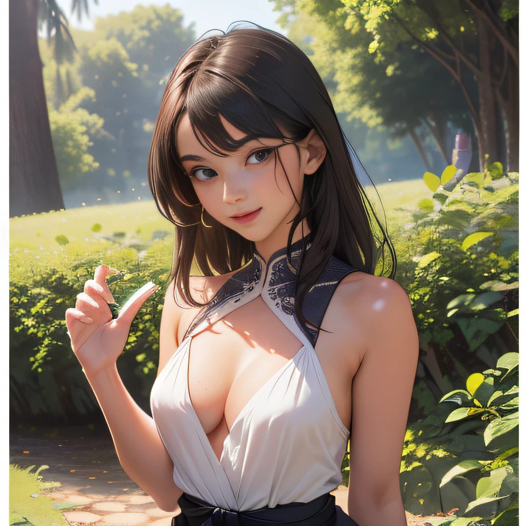(Extremely detailed 8k wallpaper:2), (photo:2), (soigne Beautiful girl:2), (gives a lecture to friends:2), detailed (Face and eyes), (hyper realistic:1), (highly detailed:1), (epic realistic:1), rim light, (maximum details:1), cozy, (fullbody:1.3), (looking at viewer:2.0), (Woman's Attractive Qualities:2), (Attractive Woman:2), (Attractive:2), Smile, Intelligence, Empathy, Gracefulness, Sense of Style, Fitness, Grooming, Optimism, (Sensitivity:2), Sincerity, Romantic Gestures, Playfulness, Fashion Sense, (Sensuality:2), Charm, Modesty, Thoughtfulness, (Femininity:1), Flirtatiousness, Warmth, (Physical attractiveness:2), A beautiful smile, A love of life, strength and power, vulnerability, curiosity, wonder, love, (nature background:2), kawaii, waifu, Beautiful breasts, (attractive body:2), (Beautiful body:2), Beautiful pose, attractive pose, (Beautiful legs:1.0), (spread legs:1.0), (Beautiful clothes:1), (classic clothes:2), (elegant clothes:2), (European clothes:2), detailed clothes, (skirt:1), (blouse:1), (provocative pose)