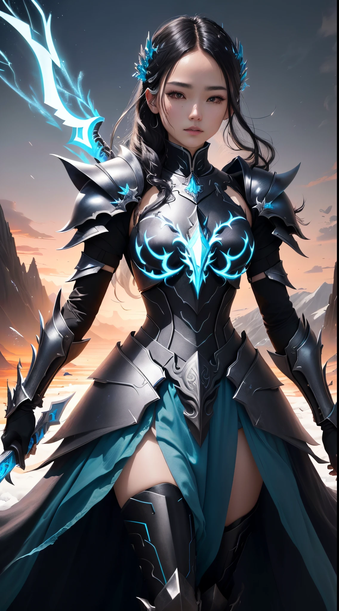 Un primer plano de una persona con una espada en un campo, Raziel IRL, damaged armour, draconic looking armor, Piel de obsidiana, inspirado por Huang Shen, Rey del Segador del Tiempo, chaos nightmare ❄️ amour venom, clothed in ethereal battle armor, 8 K HD WallpaperJPEG artefacto, 8K HD WallpaperJPEG Artefacto