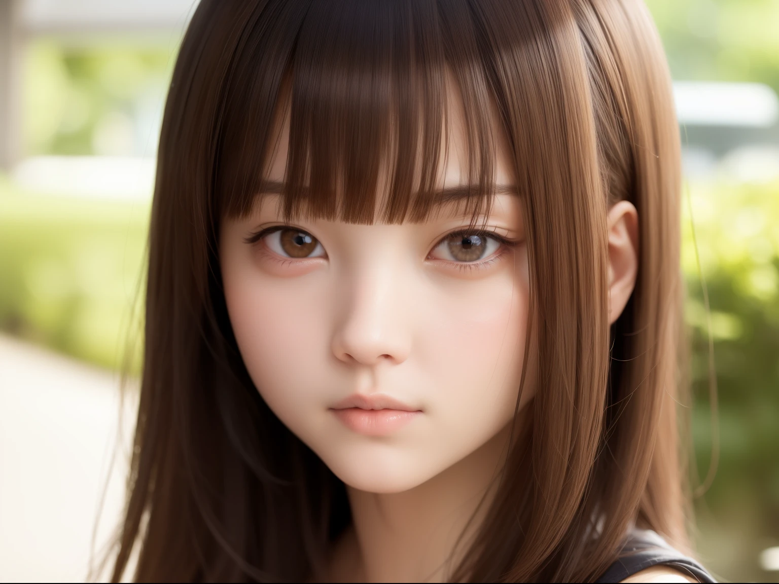 Best Quality, masutepiece,  (Realistic:1.2), 1 girl, Brown hair, Brown eyes,front, Detailed face, Beautiful eyes,